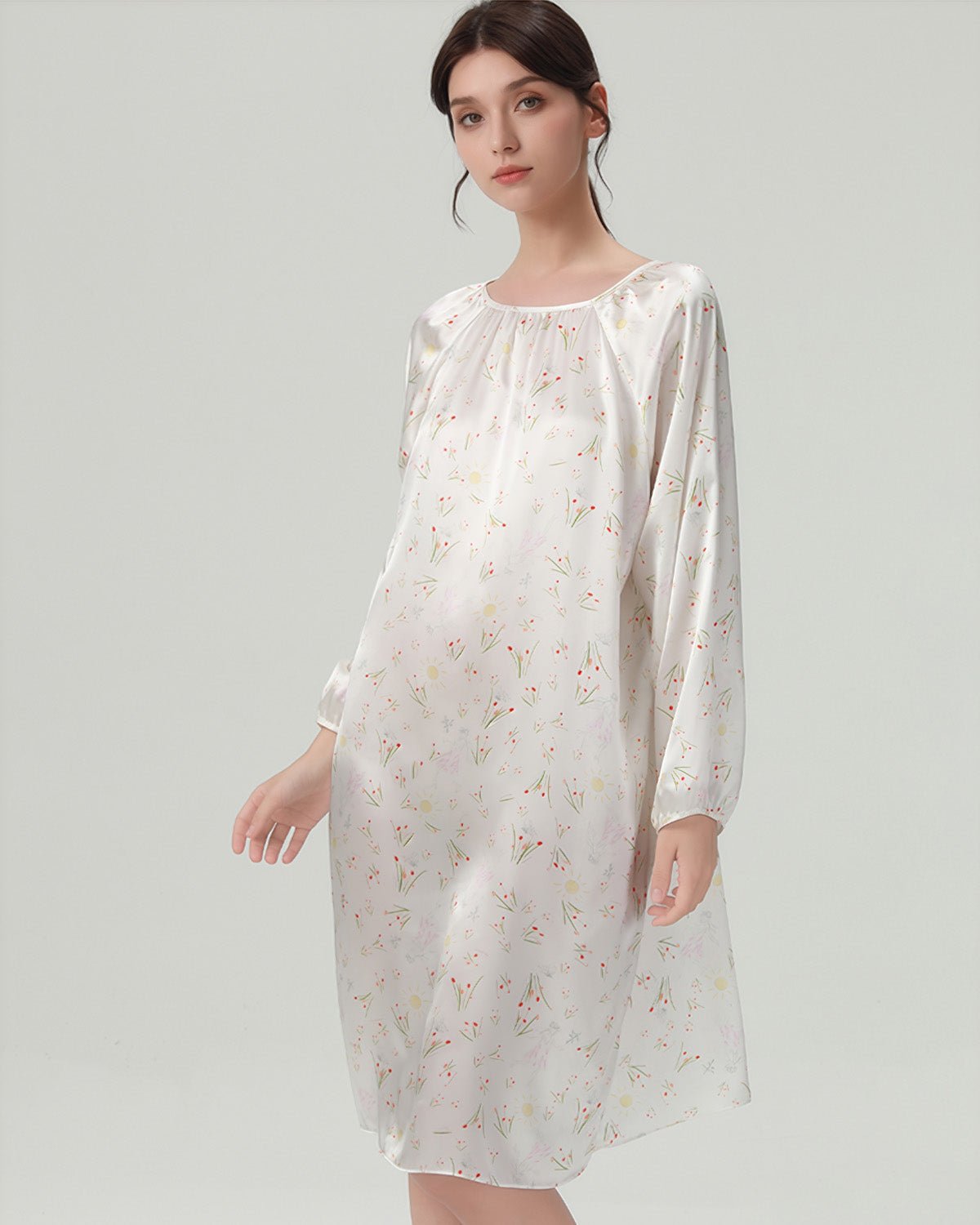 FEELITS 100% Mulberry Silk Nightgown - 19mm Silk with Unique Floral and Ink Wash Print Designs - Elegant and Comfortable Loungewear, Perfect for Self - Wear or Gift - Giving - FEELITS