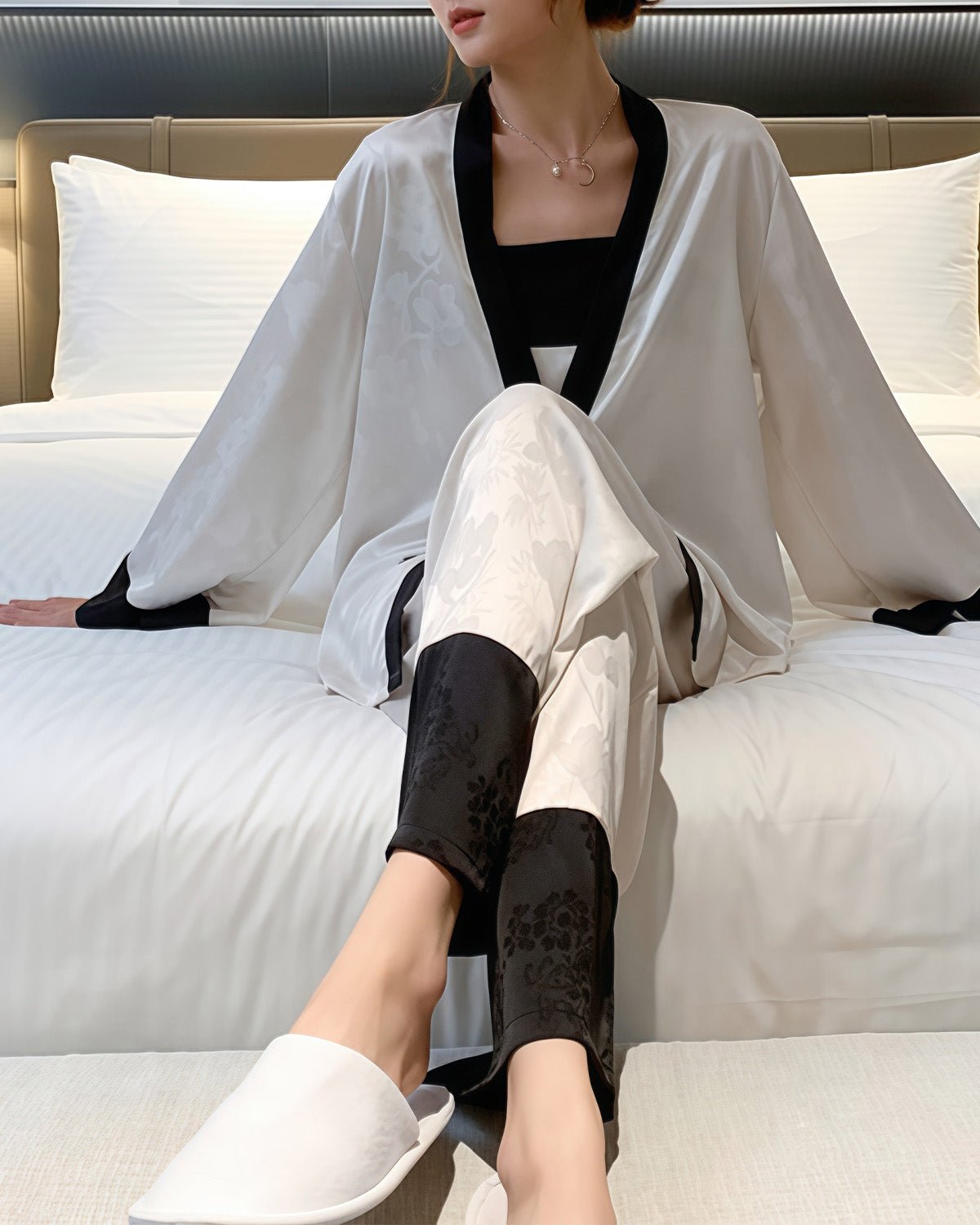 FEELITS 100% Mulberry Silk Pajama Set - Spring & Autumn Three - Piece Set - Camisole, Long Sleeve Top & Pants, Elegant Design, Silk Loungewear with Chest Padding - Hypoallergenic & Skin - Friendly - FEELITS