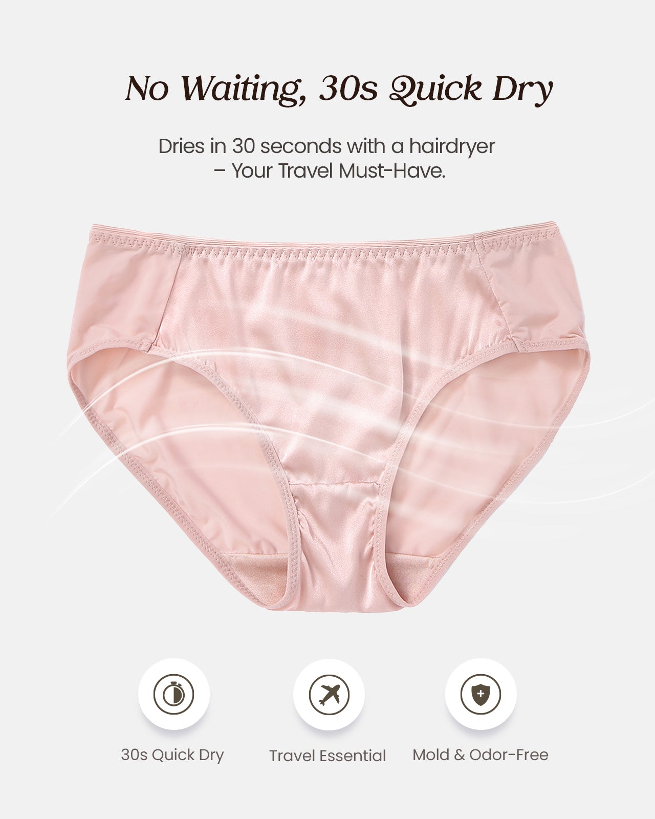 FEELITS 100% Mulberry Silk Panties, Satin Finish Silk Classic Bikini Underwear for Women, Ultra Breathable Hipster - FEELITS