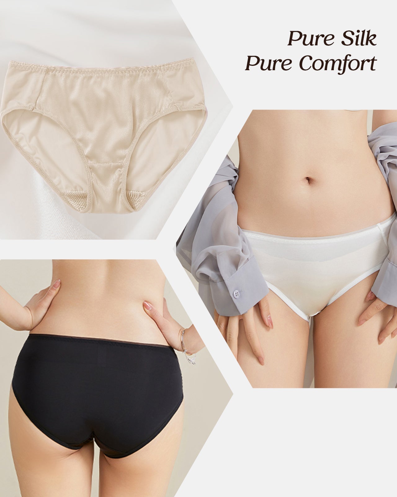 FEELITS 100% Mulberry Silk Panties, Satin Finish Silk Classic Bikini Underwear for Women, Ultra Breathable Hipster - FEELITS