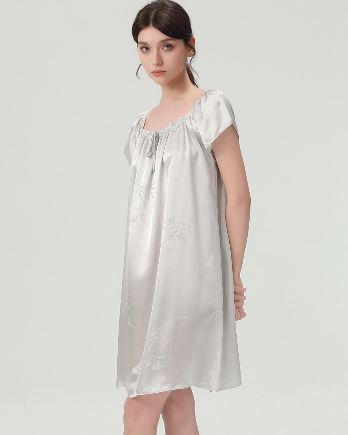 FEELITS 100% Mulberry Silk Short Nightgown - 19mm Silk with Unique Nature Print Design - Loose & Elegant for Ultimate Comfort - FEELITS