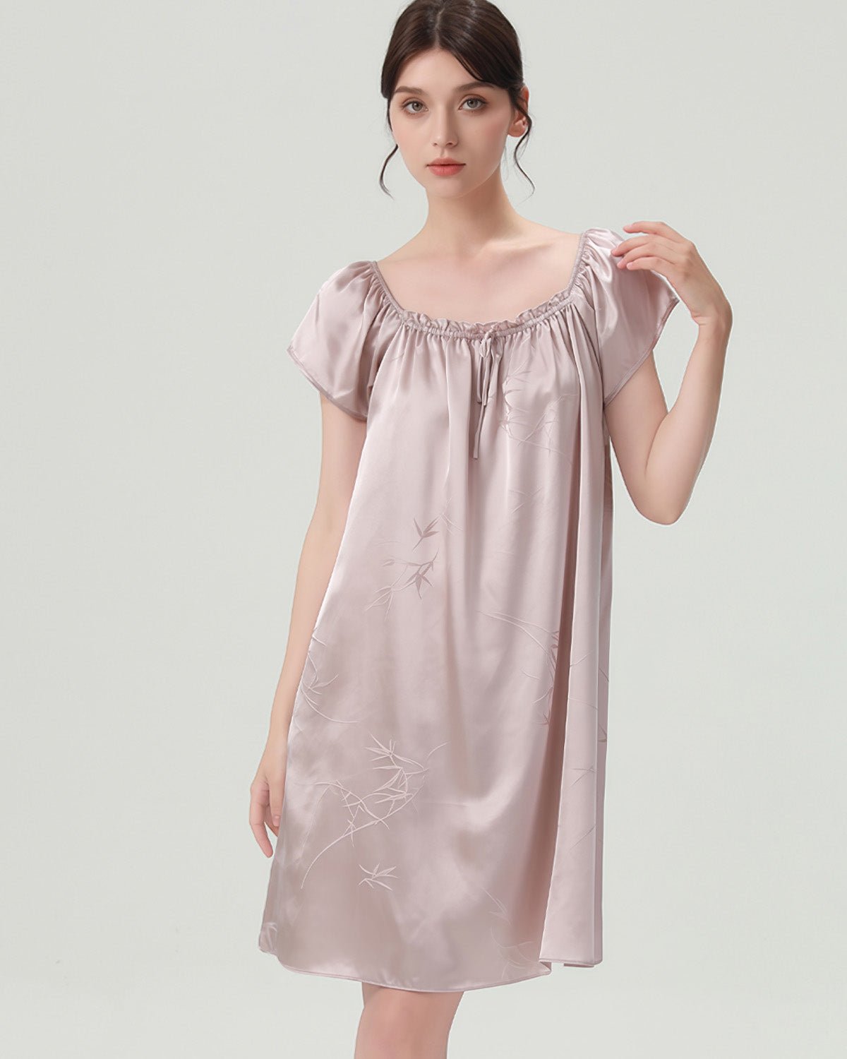 FEELITS 100% Mulberry Silk Short Nightgown - 19mm Silk with Unique Nature Print Design - Loose & Elegant for Ultimate Comfort - FEELITS