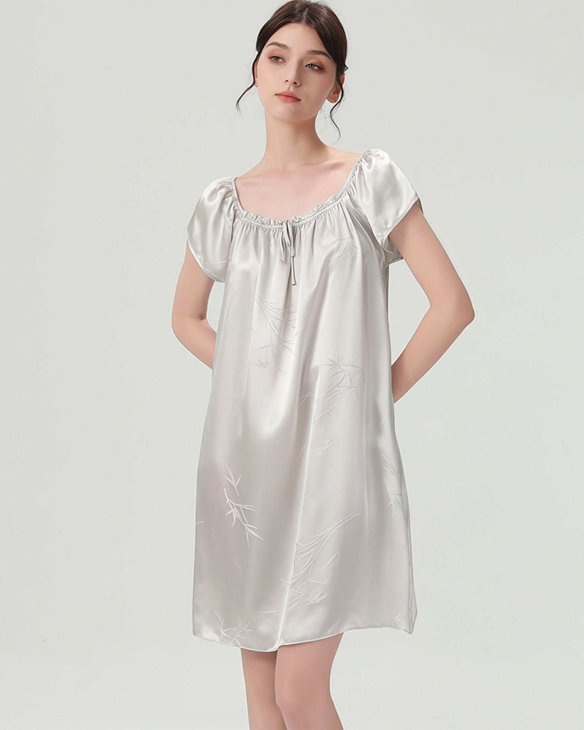 FEELITS 100% Mulberry Silk Short Nightgown - 19mm Silk with Unique Nature Print Design - Loose & Elegant for Ultimate Comfort - FEELITS
