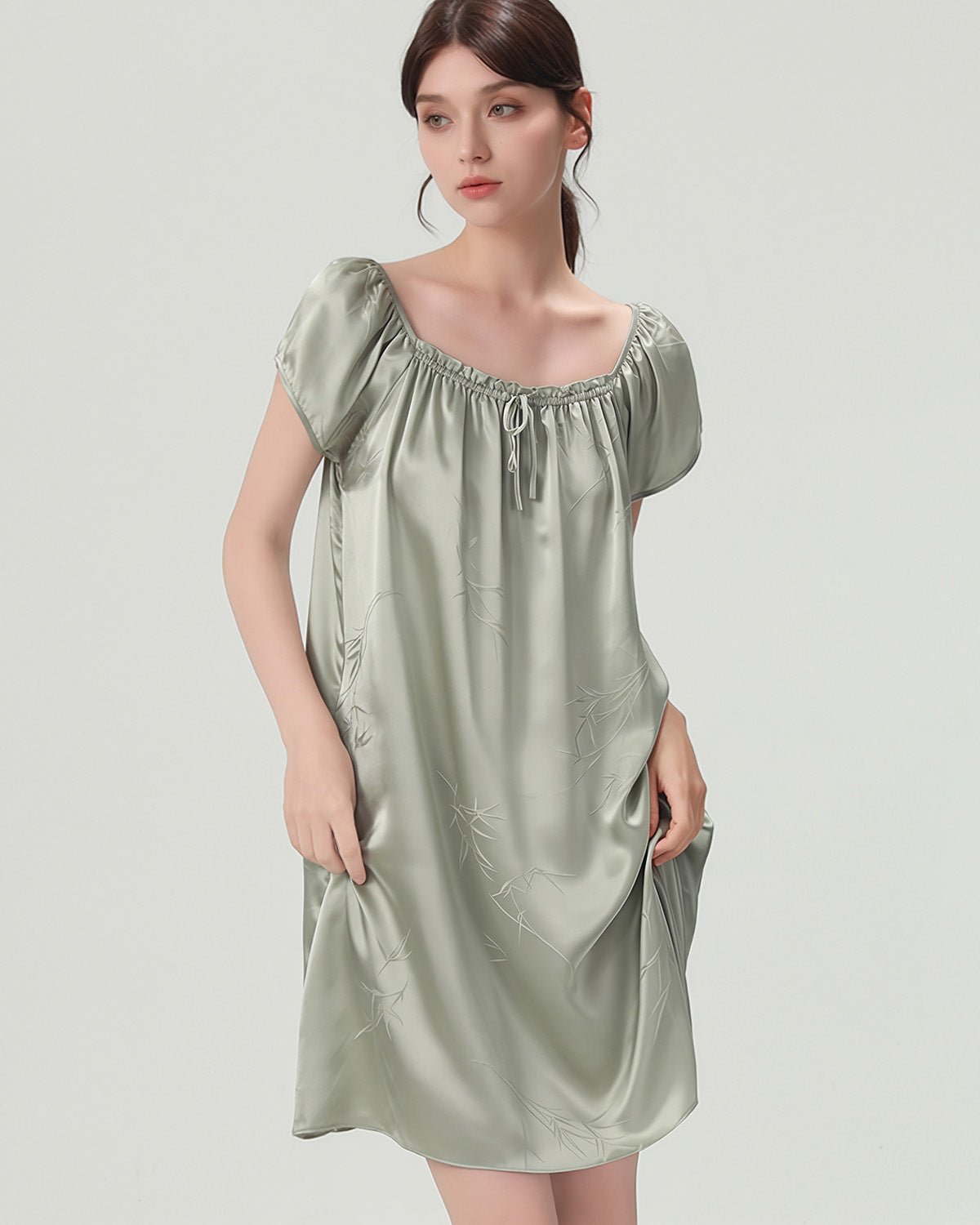 FEELITS 100% Mulberry Silk Short Nightgown - 19mm Silk with Unique Nature Print Design - Loose & Elegant for Ultimate Comfort - FEELITS