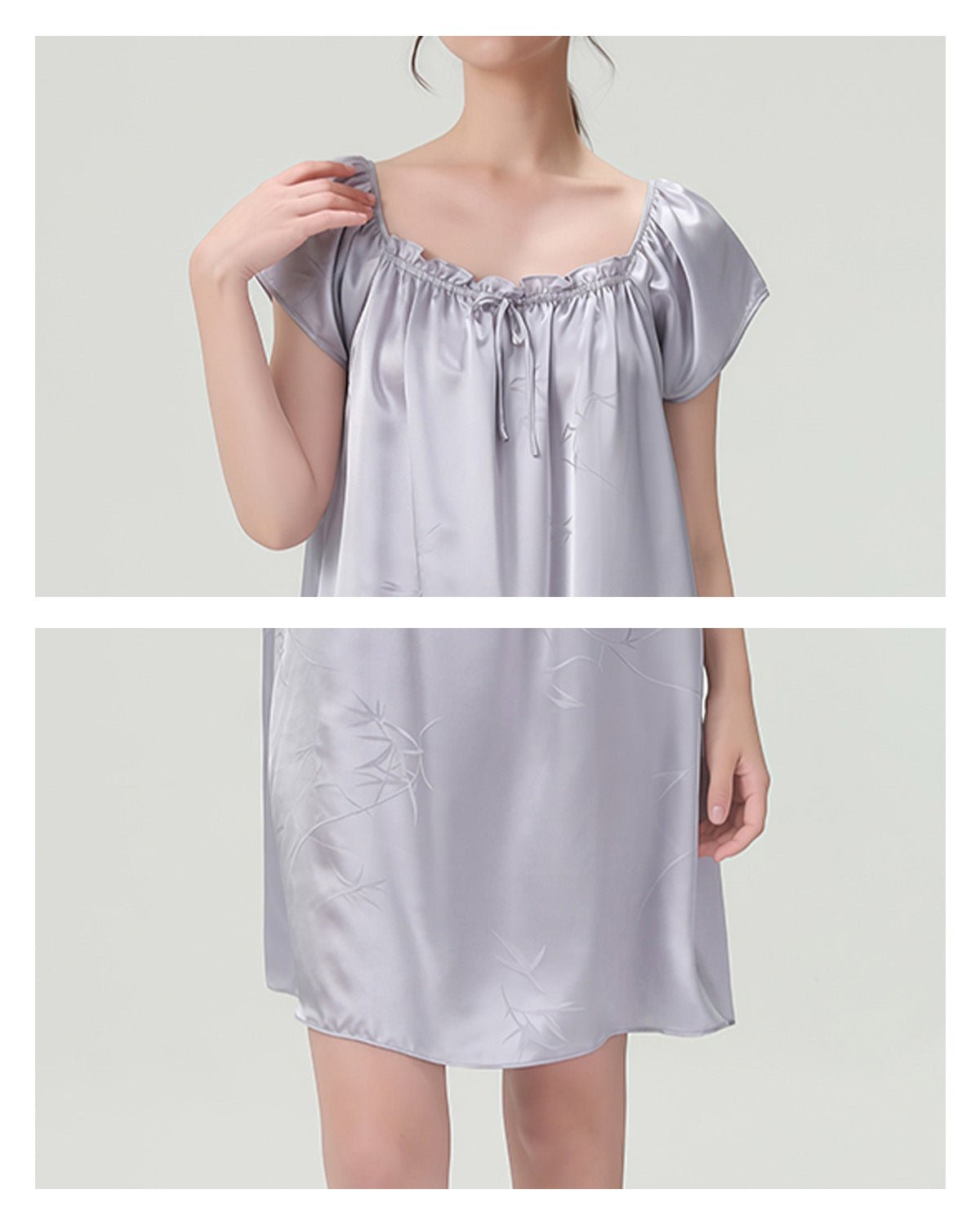 FEELITS 100% Mulberry Silk Short Nightgown - 19mm Silk with Unique Nature Print Design - Loose & Elegant for Ultimate Comfort - FEELITS