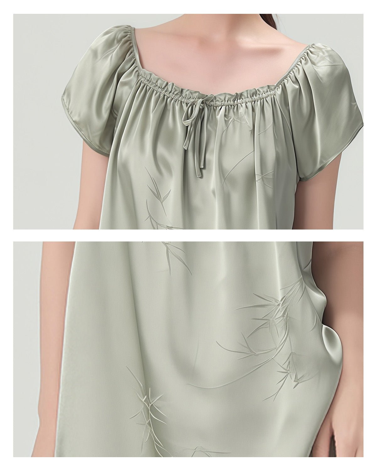 FEELITS 100% Mulberry Silk Short Nightgown - 19mm Silk with Unique Nature Print Design - Loose & Elegant for Ultimate Comfort - FEELITS