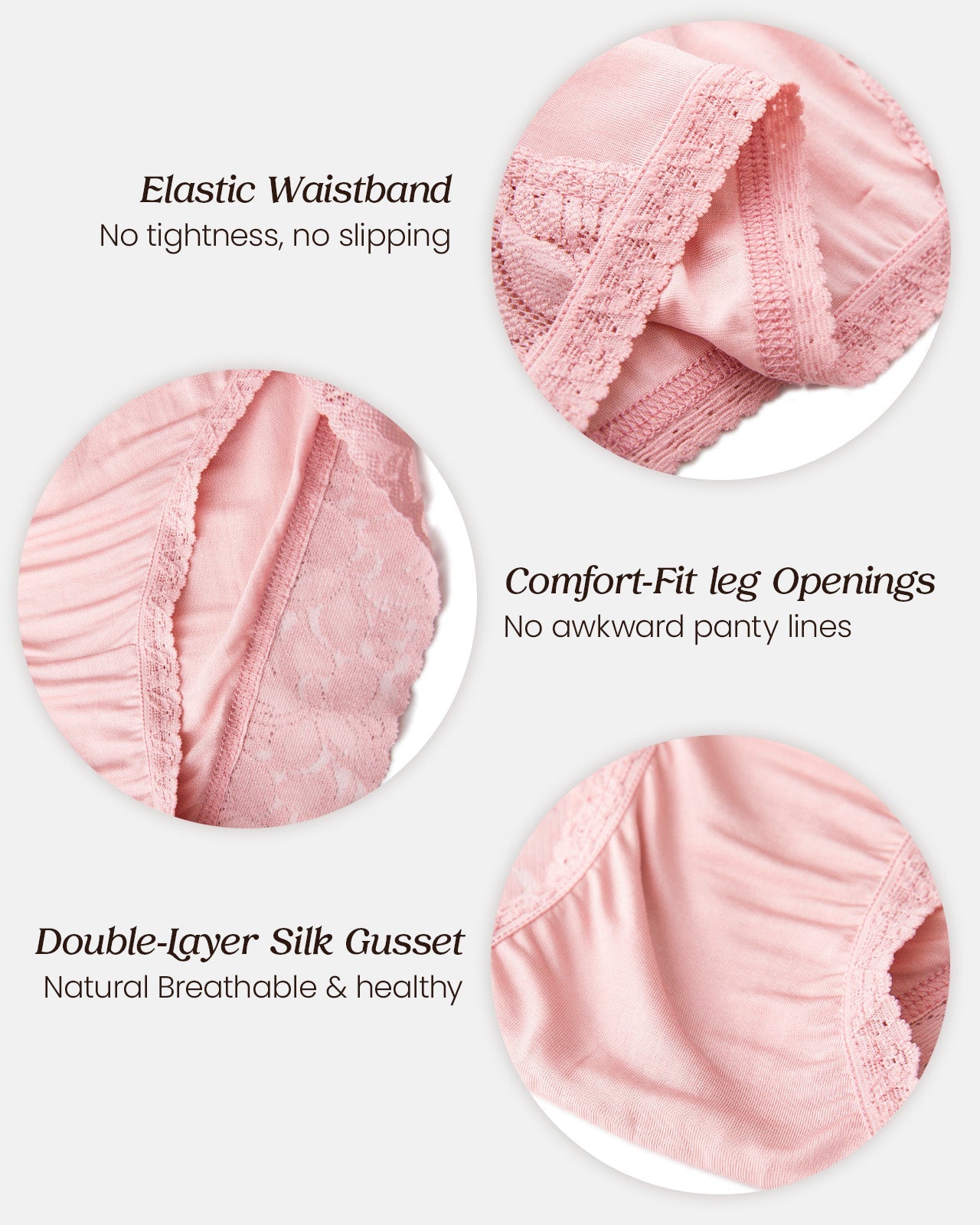 FEELITS 100% Mulberry Silk Underwear, Mid - Rise Lace Hipster Silk Panties for Women, Ultra Soft, Breathable & Quick - Dry - FEELITS