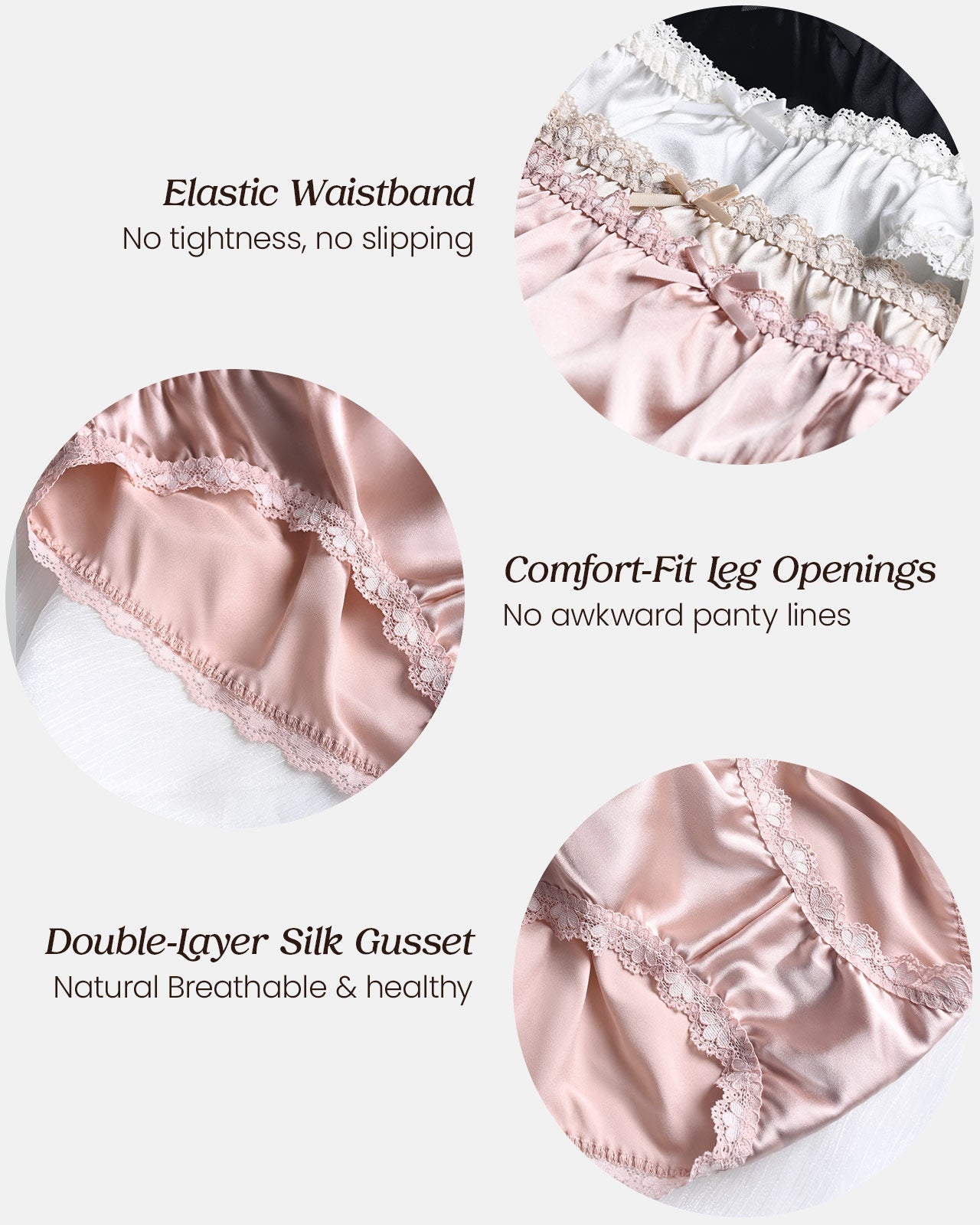 FEELITS 100% Mulberry Silk Underwear, Silk Satin Mid Rise Bikini Panties, Cute Sexy Shiny Panties for Women - FEELITS