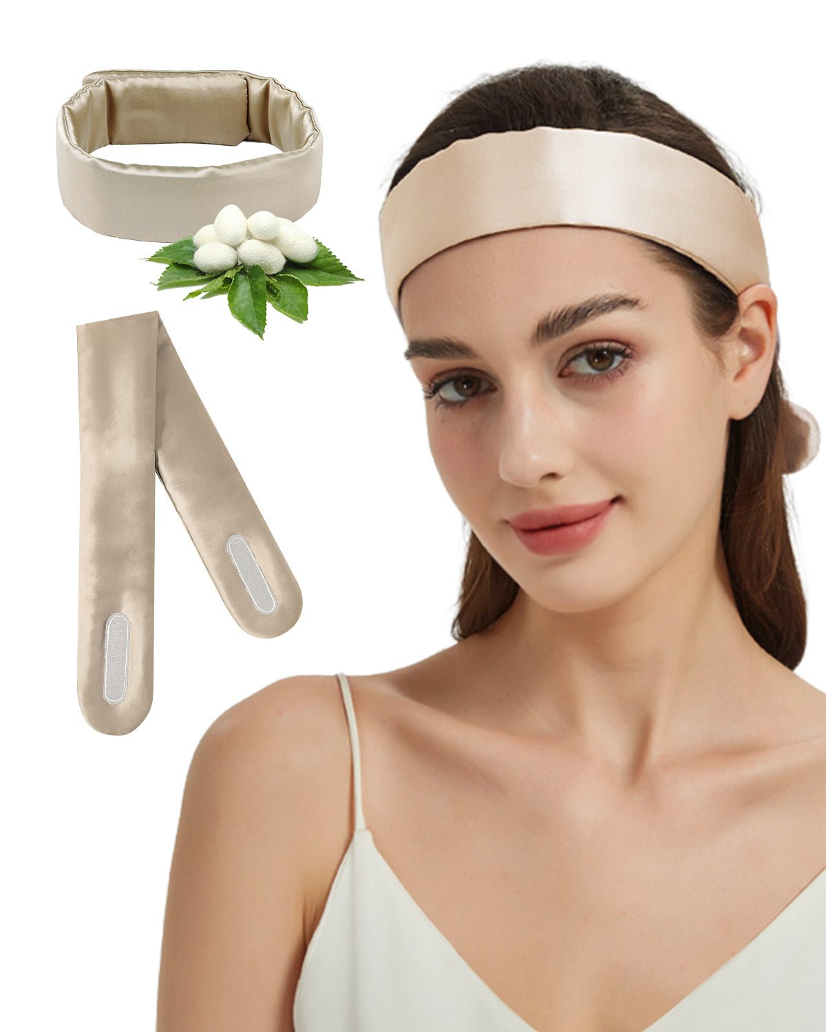 FEELITS 22 Momme 100% Mulberry Silk Headband for Washing Face & Spa, Adjustable Hair Wrap Scarf for Night, Skincare & Makeup - FEELITS