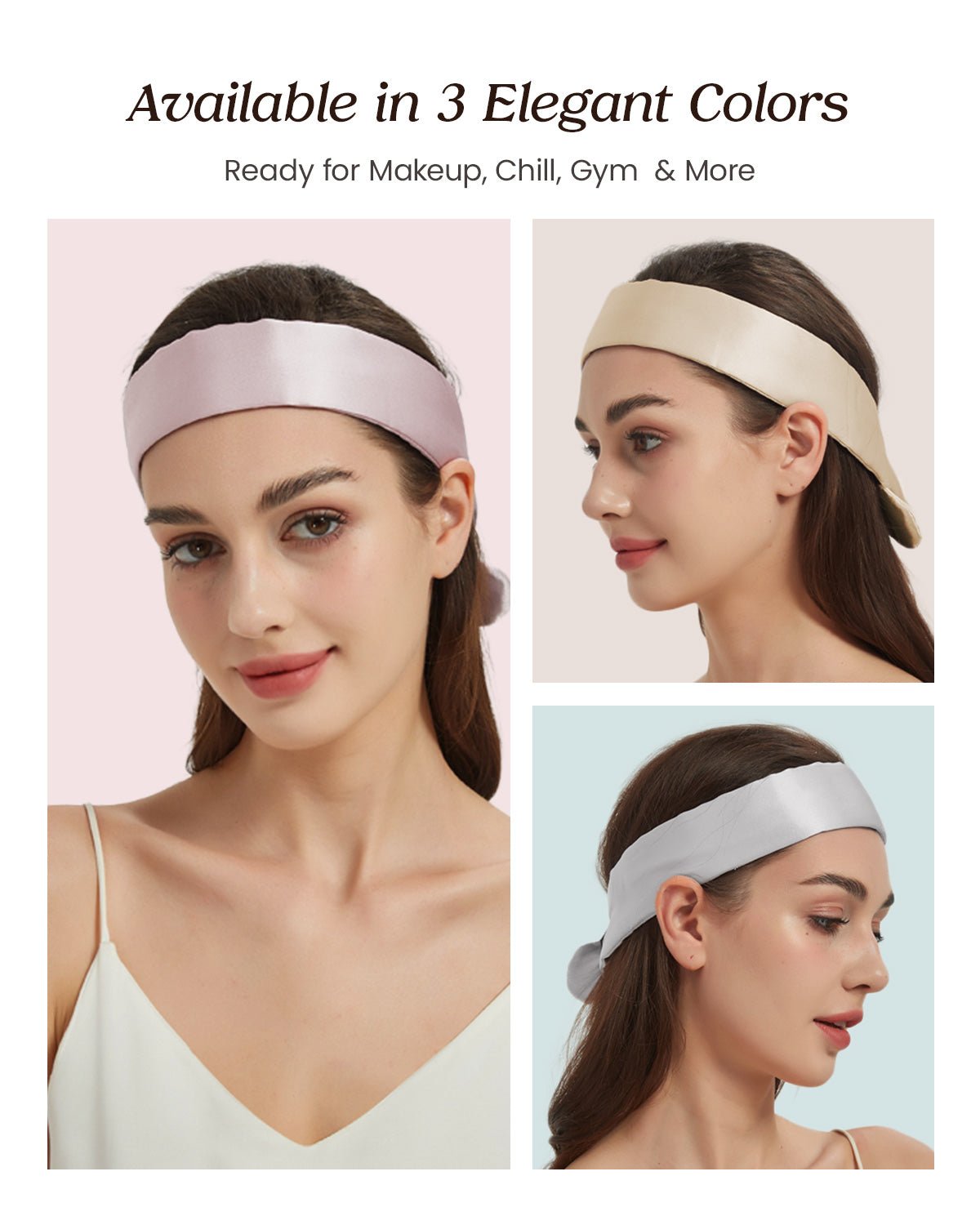 FEELITS 22 Momme 100% Mulberry Silk Headband for Washing Face & Spa, Adjustable Hair Wrap Scarf for Night, Skincare & Makeup - FEELITS