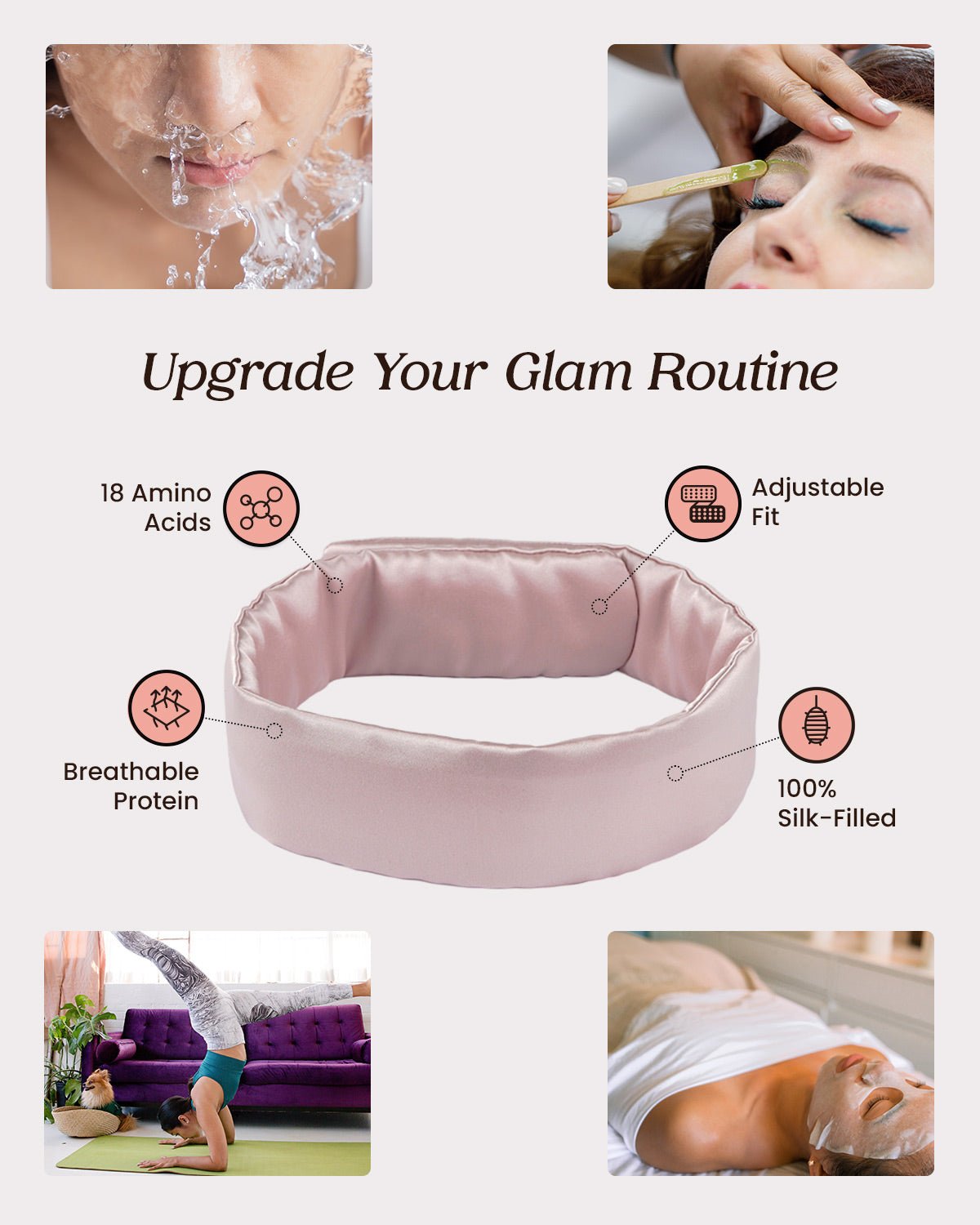 FEELITS 22 Momme 100% Mulberry Silk Headband for Washing Face & Spa, Adjustable Hair Wrap Scarf for Night, Skincare & Makeup - FEELITS