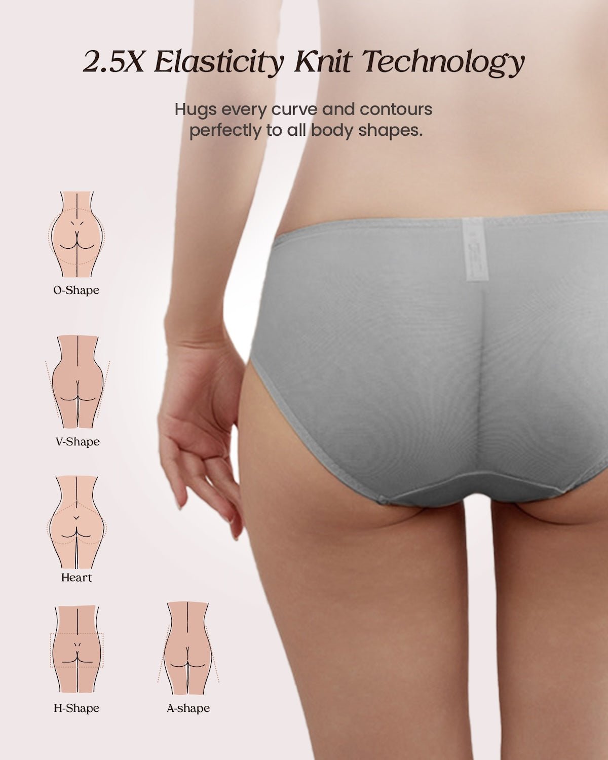 Women of different body types wearing Feelits silk hipster bikini panties – flexible fit, comfortable stretch, flattering silhouette