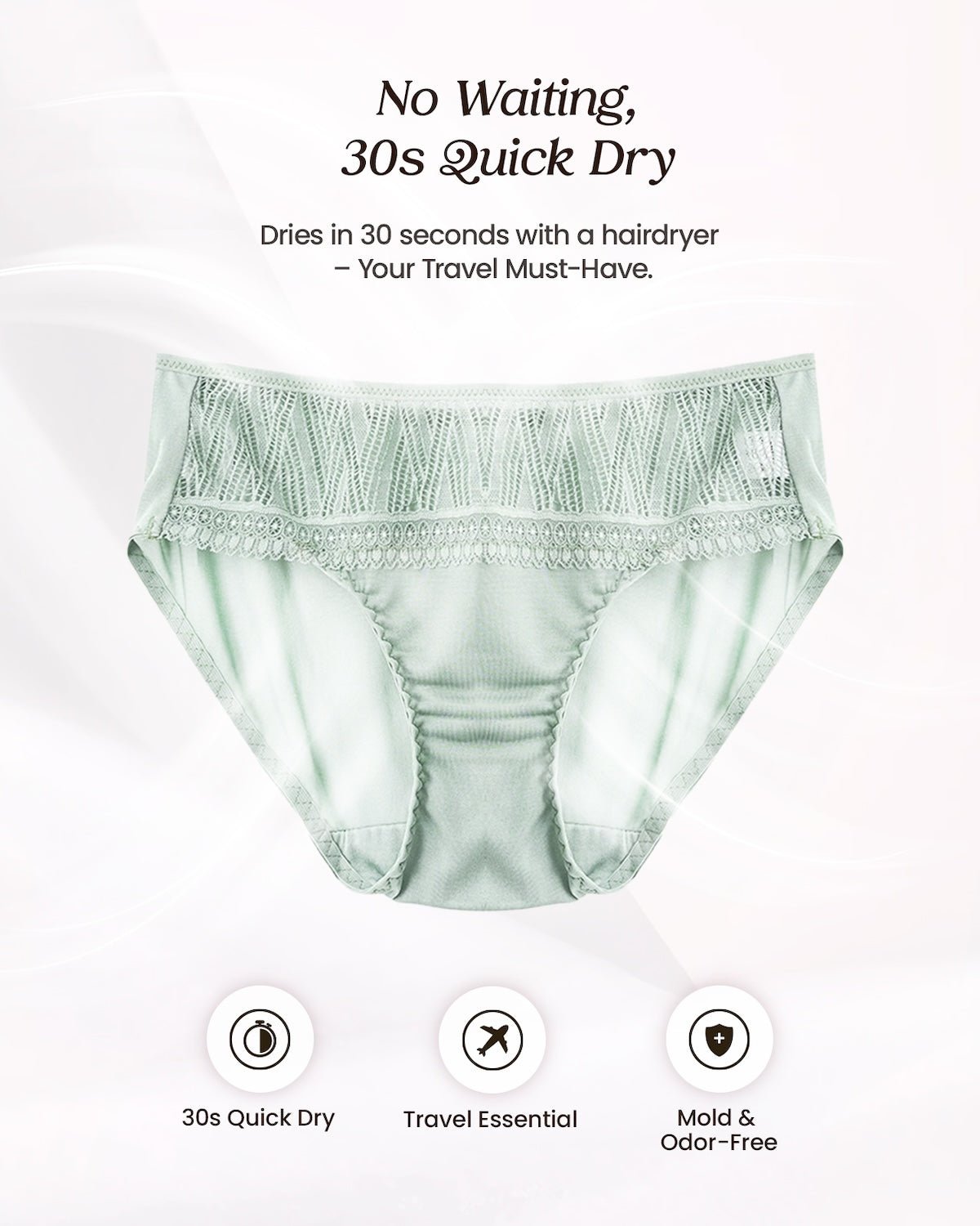FEELITS KN11 Silk Satin Lace Bikini Panties – 6A Mulberry Silk, Ultra-Breathable & Quick-Dry - FEELITS