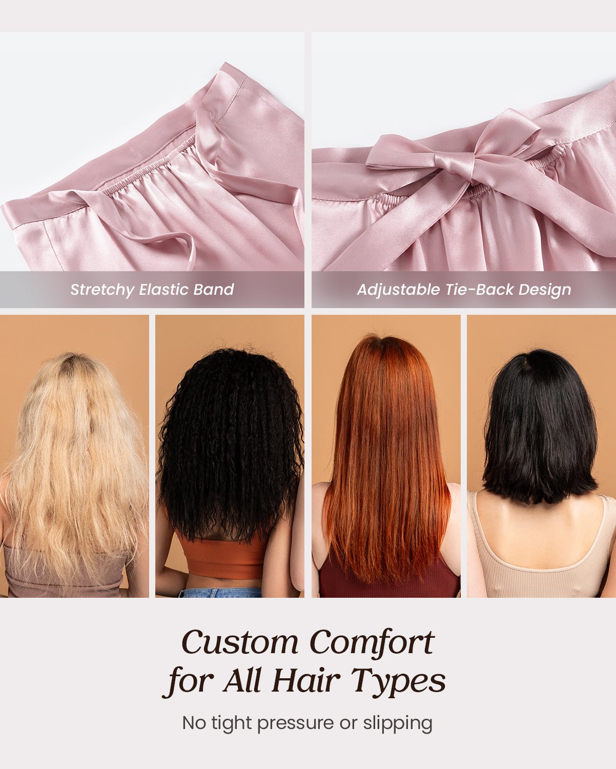 FEELITS BNT01 Mulberry Silk Sleep Bonnet for Long Hair – Adjustable, Soft & Frizz-Reducing - FEELITS
