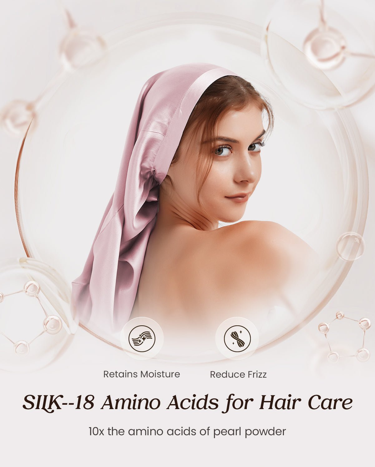 FEELITS BNT01 Mulberry Silk Sleep Bonnet for Long Hair – Adjustable, Soft & Frizz-Reducing - FEELITS
