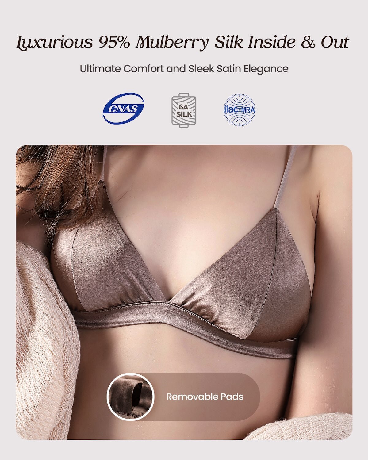 Feelits 6A Grade Mulberry Silk Wireless Silk Satin Triangle Bralette, No Underwire, Sexy & Comfortable Wire - Free Bra for Women - FEELITS