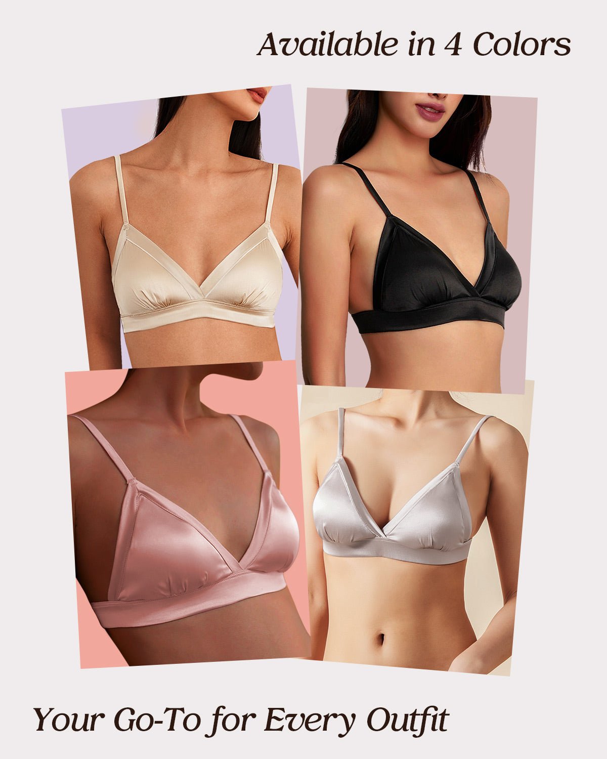 FEELITS BRA04 Silk Wireless Triangle Bralette – 6A Mulberry Silk, Breathable & Ultra-Soft - FEELITS