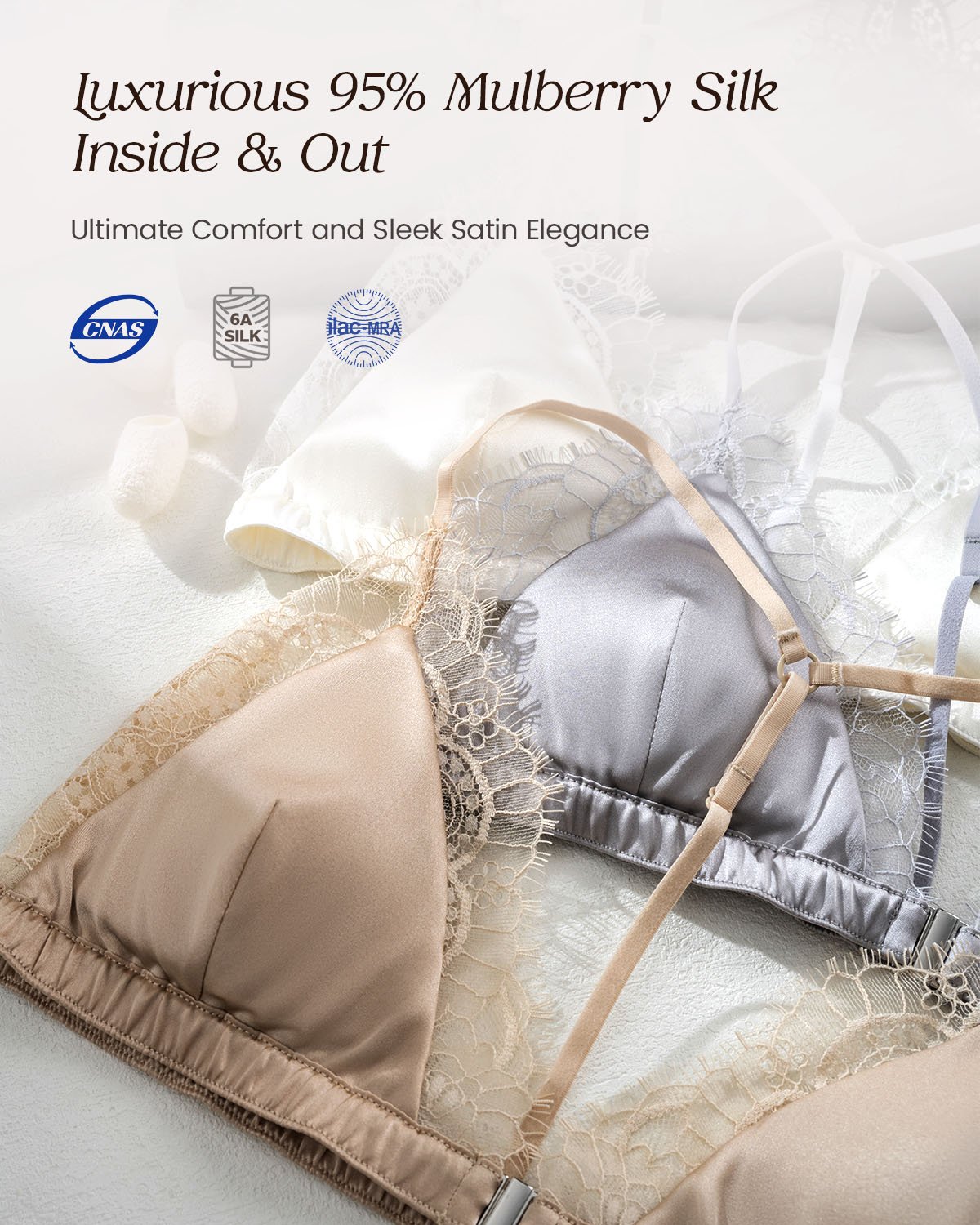 FEELITS BRA11 22 Momme Mulberry Silk Triangle Bralette – Front Closure, Wire-Free Y-Back Bra - FEELITS