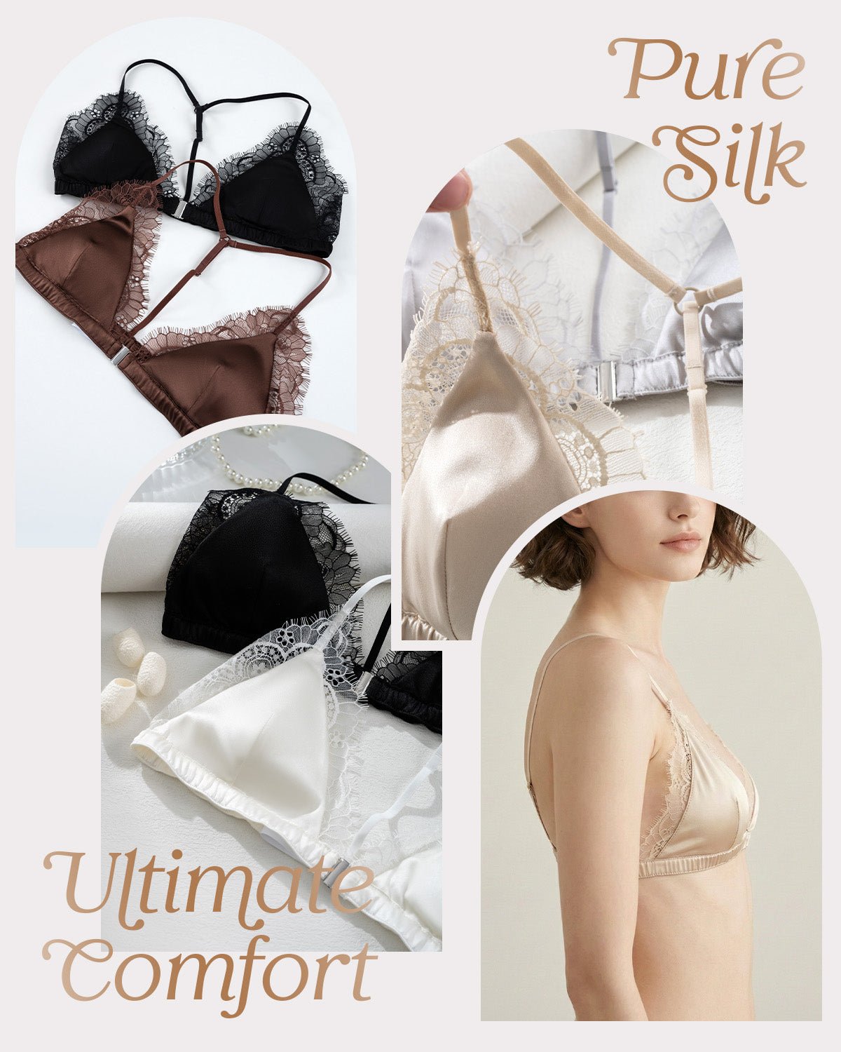 FEELITS BRA11 22 Momme Mulberry Silk Triangle Bralette – Front Closure, Wire-Free Y-Back Bra - FEELITS