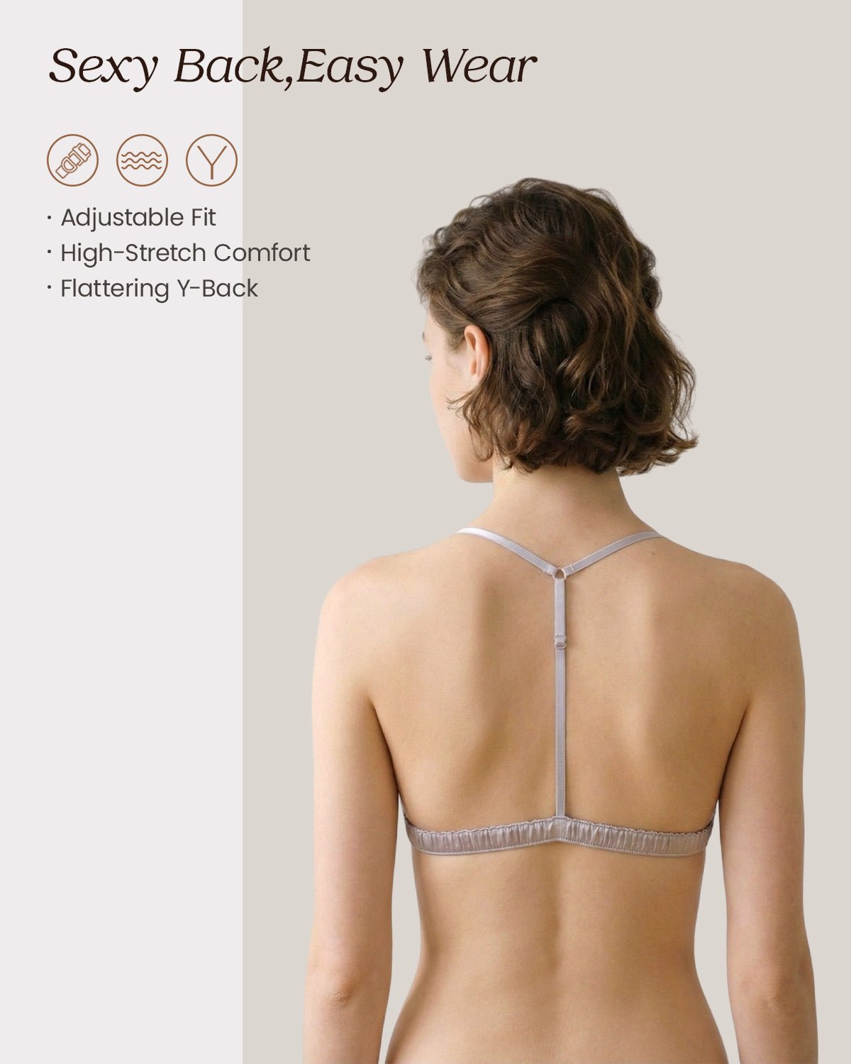 FEELITS BRA11 22 Momme Mulberry Silk Triangle Bralette – Front Closure, Wire-Free Y-Back Bra - FEELITS