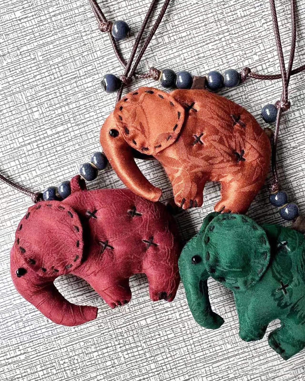 Feelits Handcrafted Gambiered Canton Silk Elephant Necklace - FEELITS
