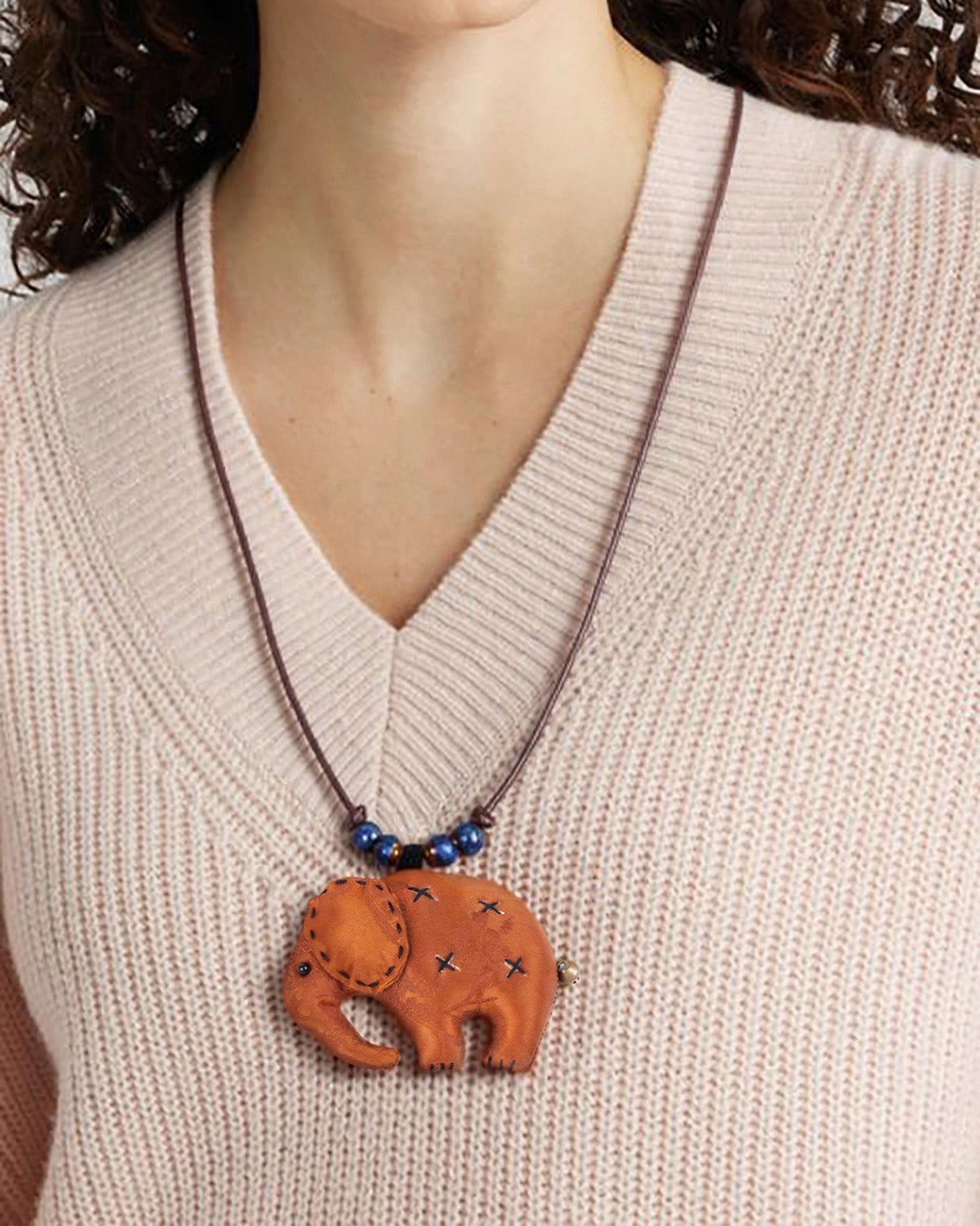 Feelits Handcrafted Gambiered Canton Silk Elephant Necklace - FEELITS