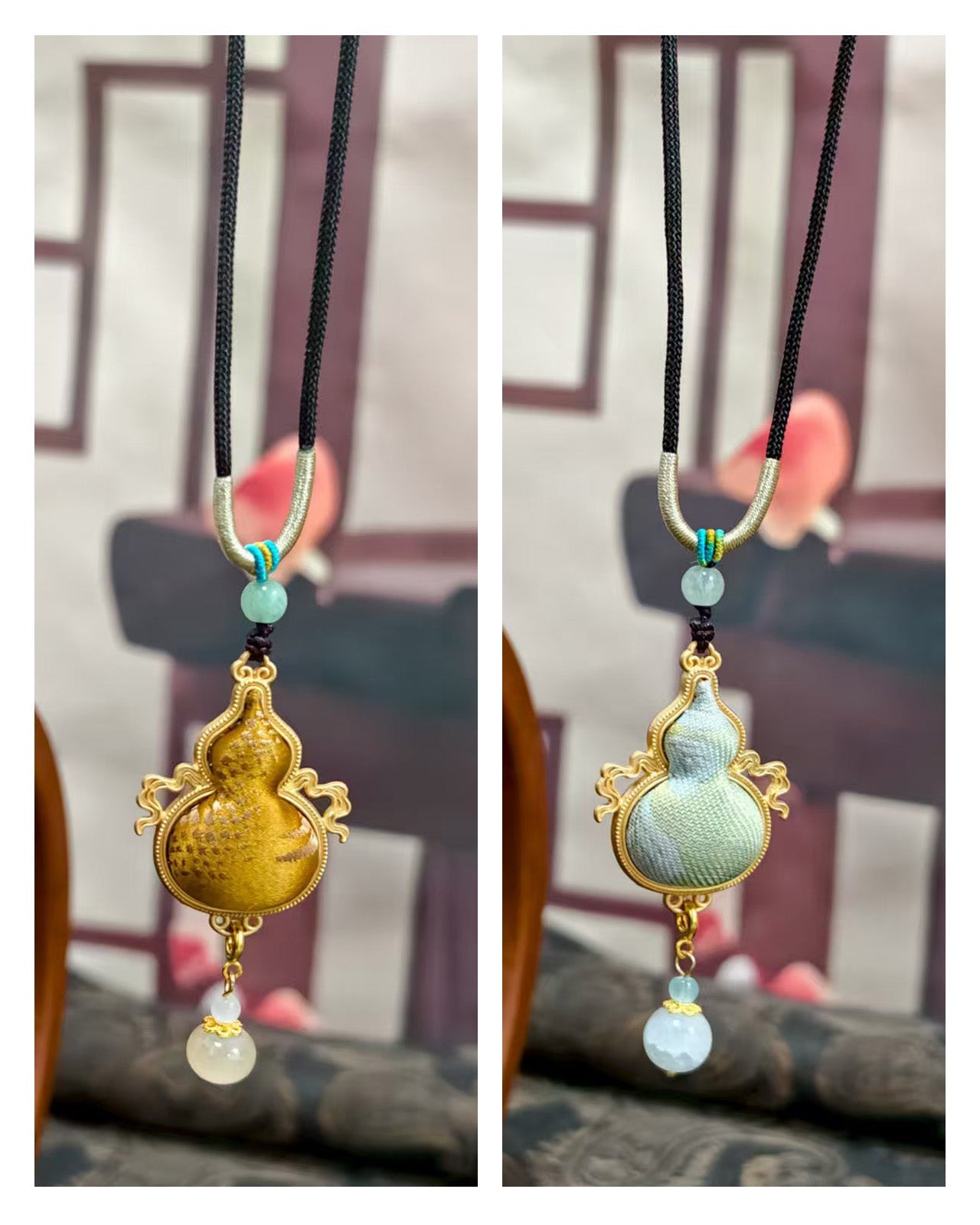 Feelits Handcrafted Gambiered Canton Silk Gourd Pendant Necklace - FEELITS