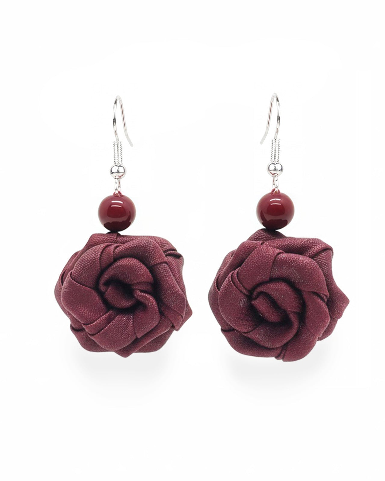 Feelits Handcrafted Gambiered Canton Silk Rose Earrings - FEELITS