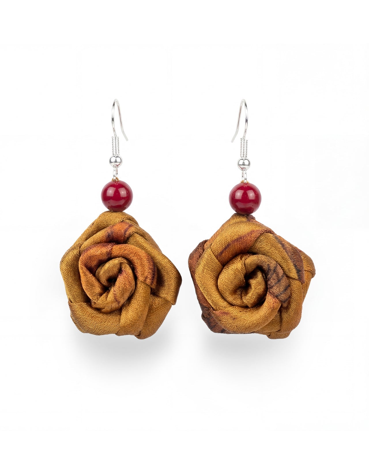 Feelits Handcrafted Gambiered Canton Silk Rose Earrings - FEELITS