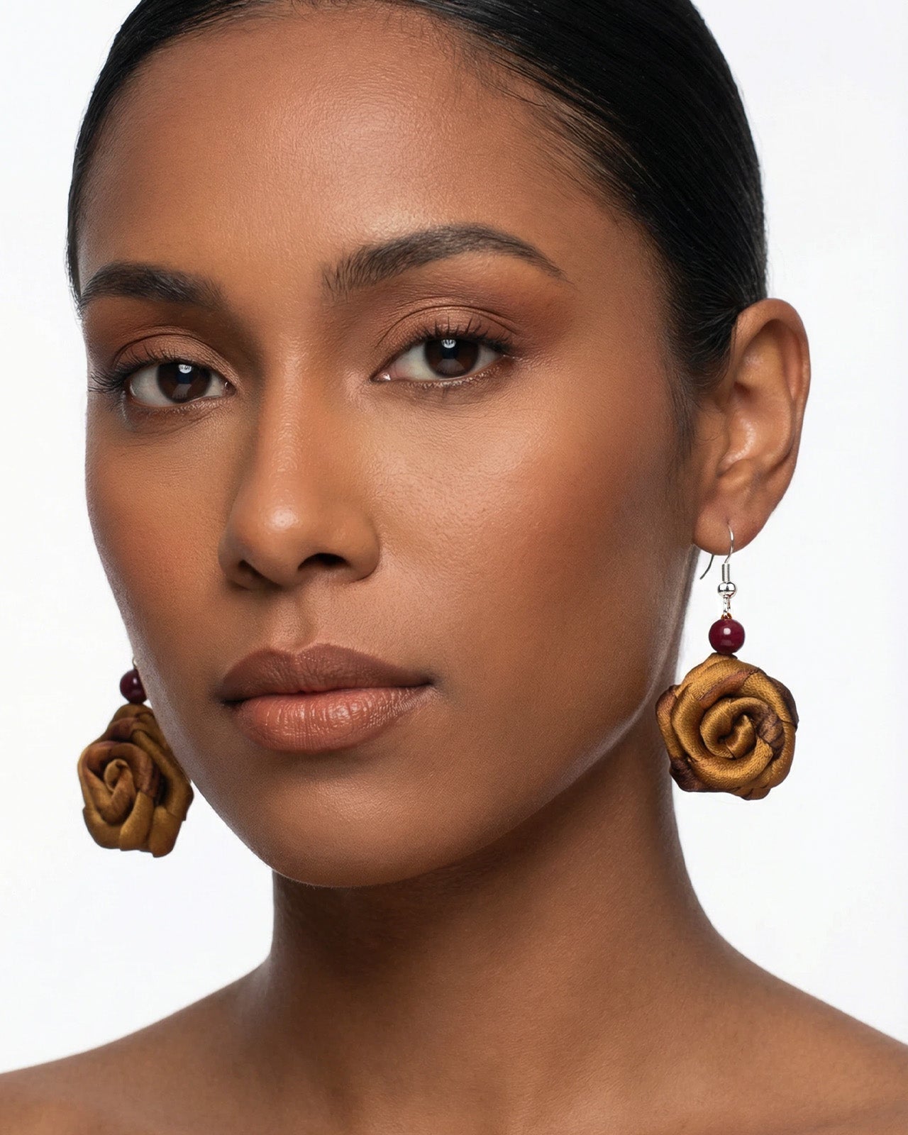 Feelits Handcrafted Gambiered Canton Silk Rose Earrings - FEELITS