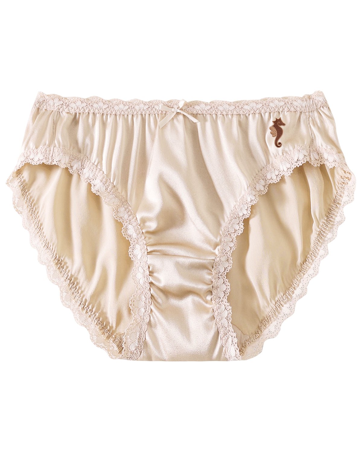 FEELITS KN18 Embroidered Mid - Rise Bikini Silk Panties – 100% 6A Mulberry Silk, Ocean - Inspired Motifs - FEELITS