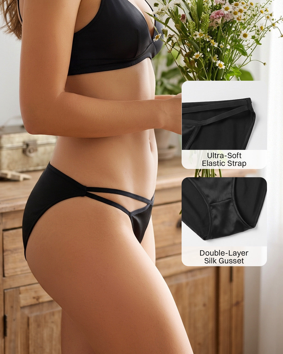 FEELITS KN32 Women’s Mulberry Silk Bikini Panties – Ultra Soft, Criss-Cross