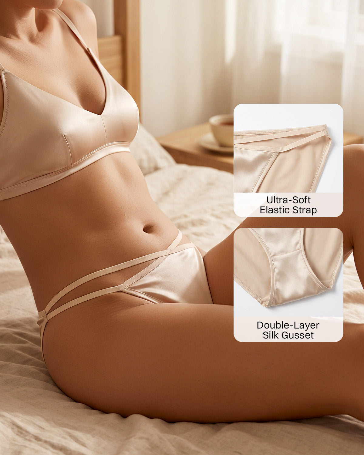 FEELITS KN32 Women’s Mulberry Silk Bikini Panties – Ultra Soft, Criss-Cross