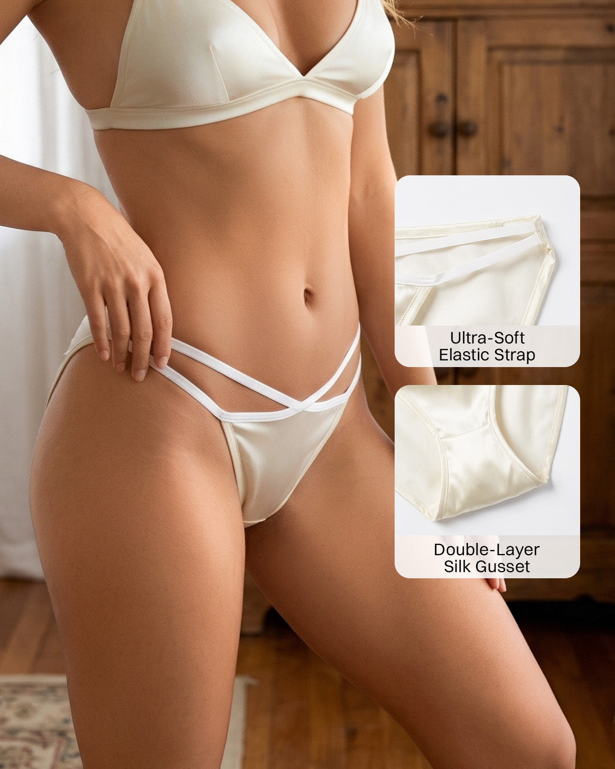 FEELITS KN32 Women’s Mulberry Silk Bikini Panties – Ultra Soft, Criss-Cross