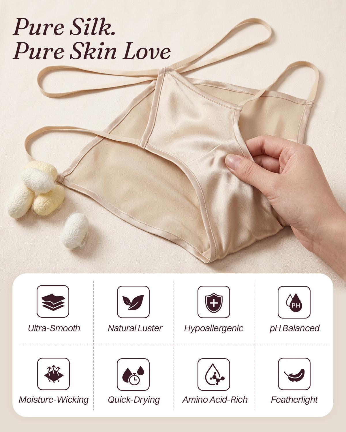 FEELITS KN33 Women’s Mulberry Silk Bikini Panties – Ultra Soft, Strappy & Cheeky