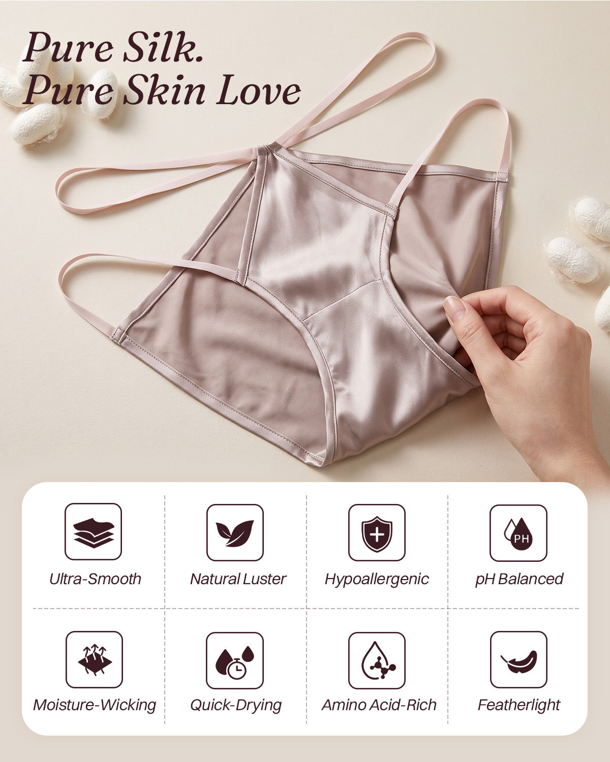 FEELITS KN33 Women’s Mulberry Silk Bikini Panties – Ultra Soft, Strappy & Cheeky
