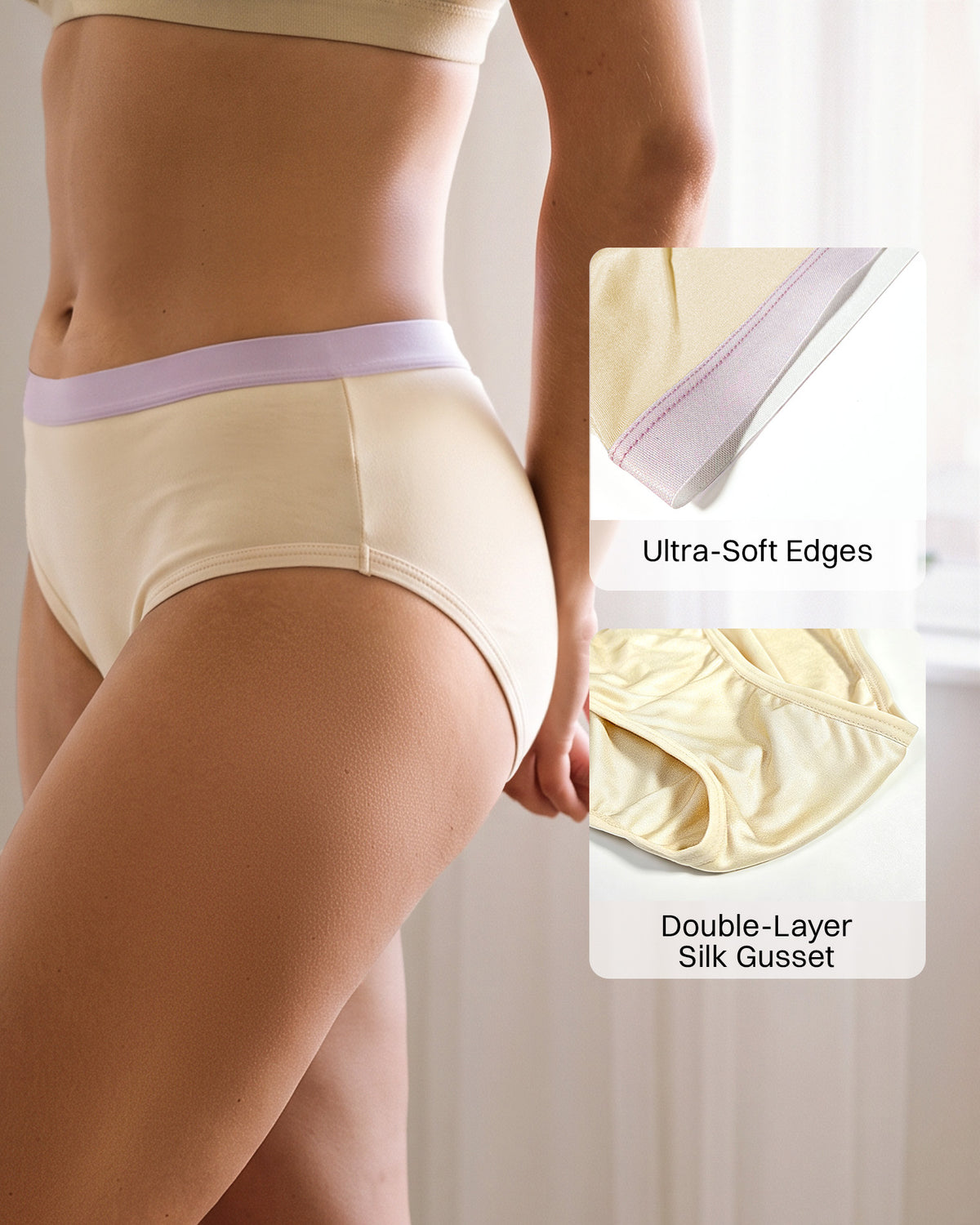 KN38 silk bikini panties, Champagne soft waistband and double-layer gusset | FEELITS