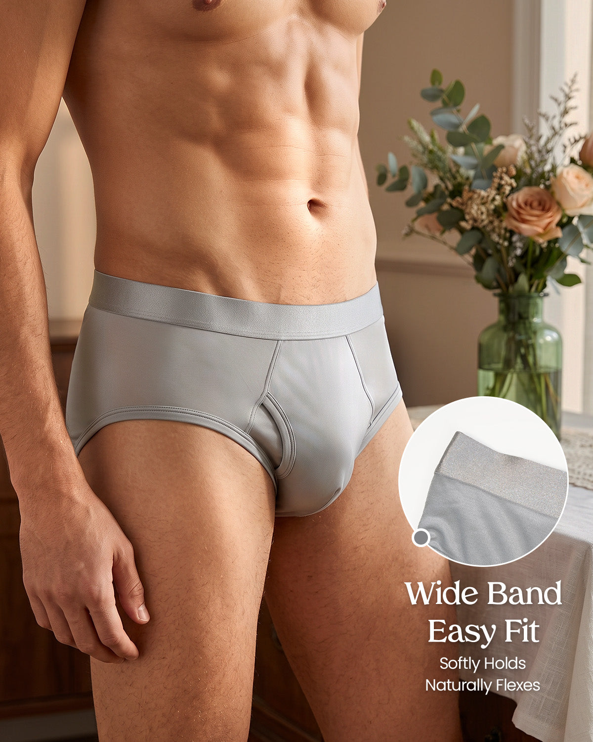 FEELITS KNM08 Slip de seda de morera para hombre – Ultrasuave, con abertura frontal