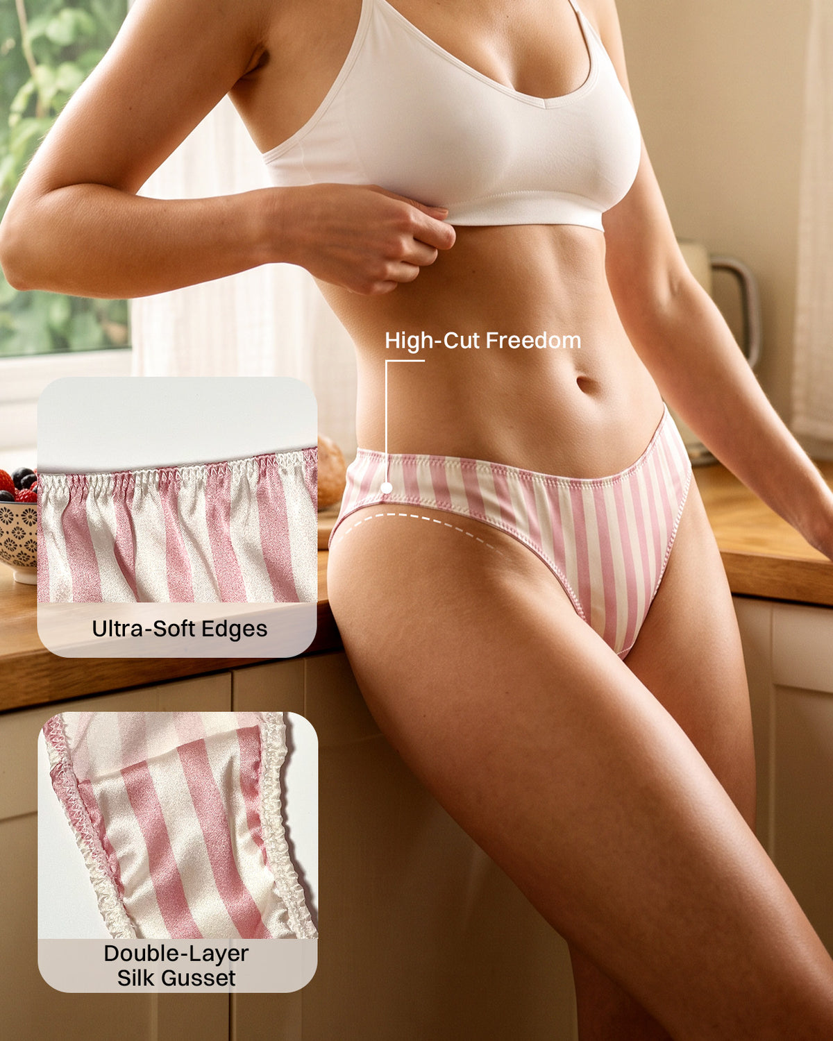 FEELITS KNP13 blush stripe silk bikini panties — details
