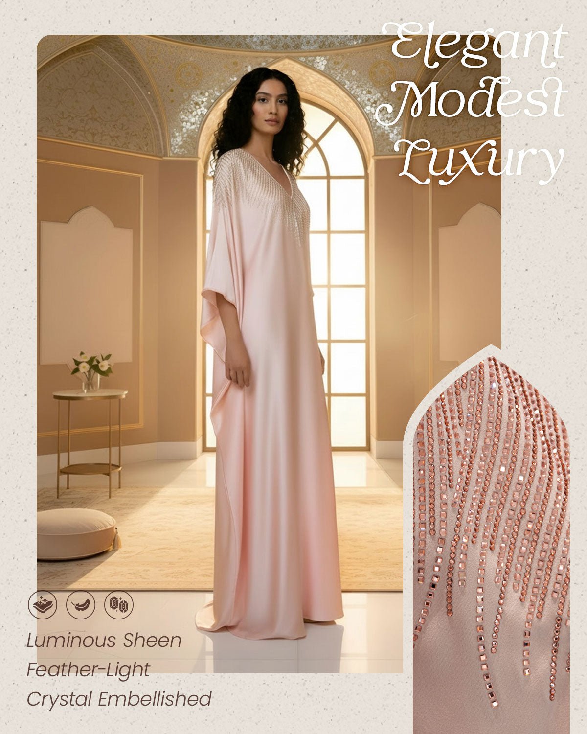 FEELITS MSL01 LumiFlow Embroidered Jalabiya – Satin Kaftan for Ramadan & Eid - FEELITS