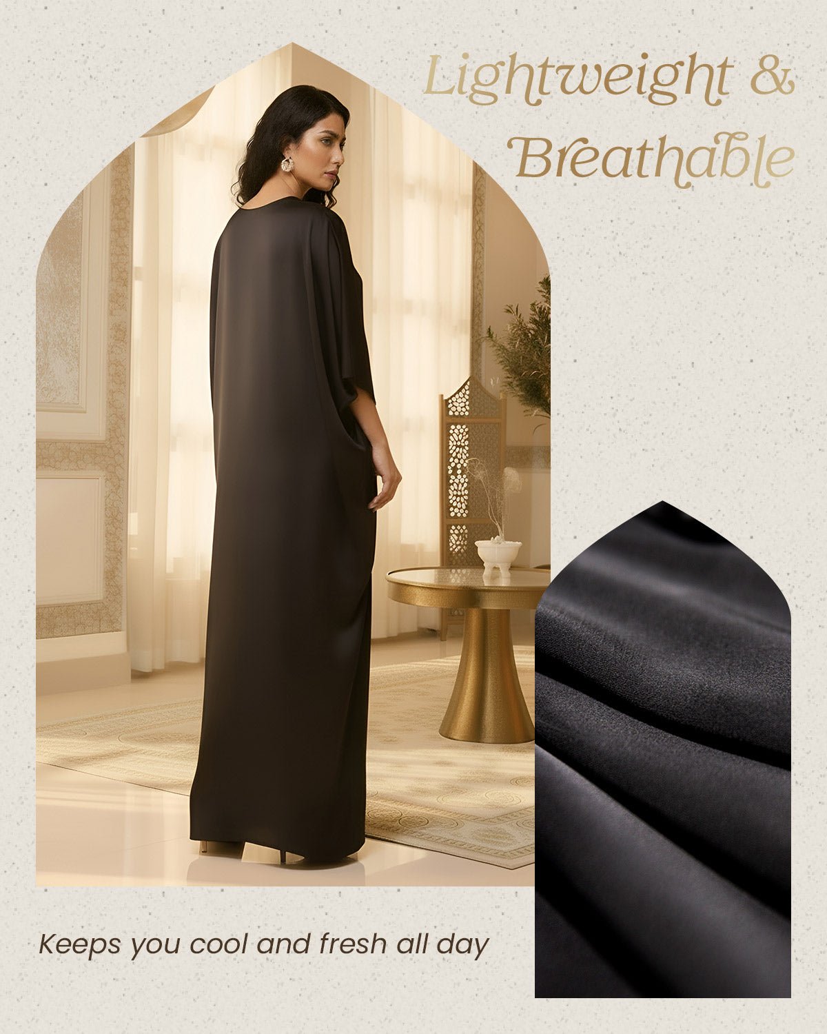 FEELITS MSL01 LumiFlow Embroidered Jalabiya – Satin Kaftan for Ramadan & Eid - FEELITS