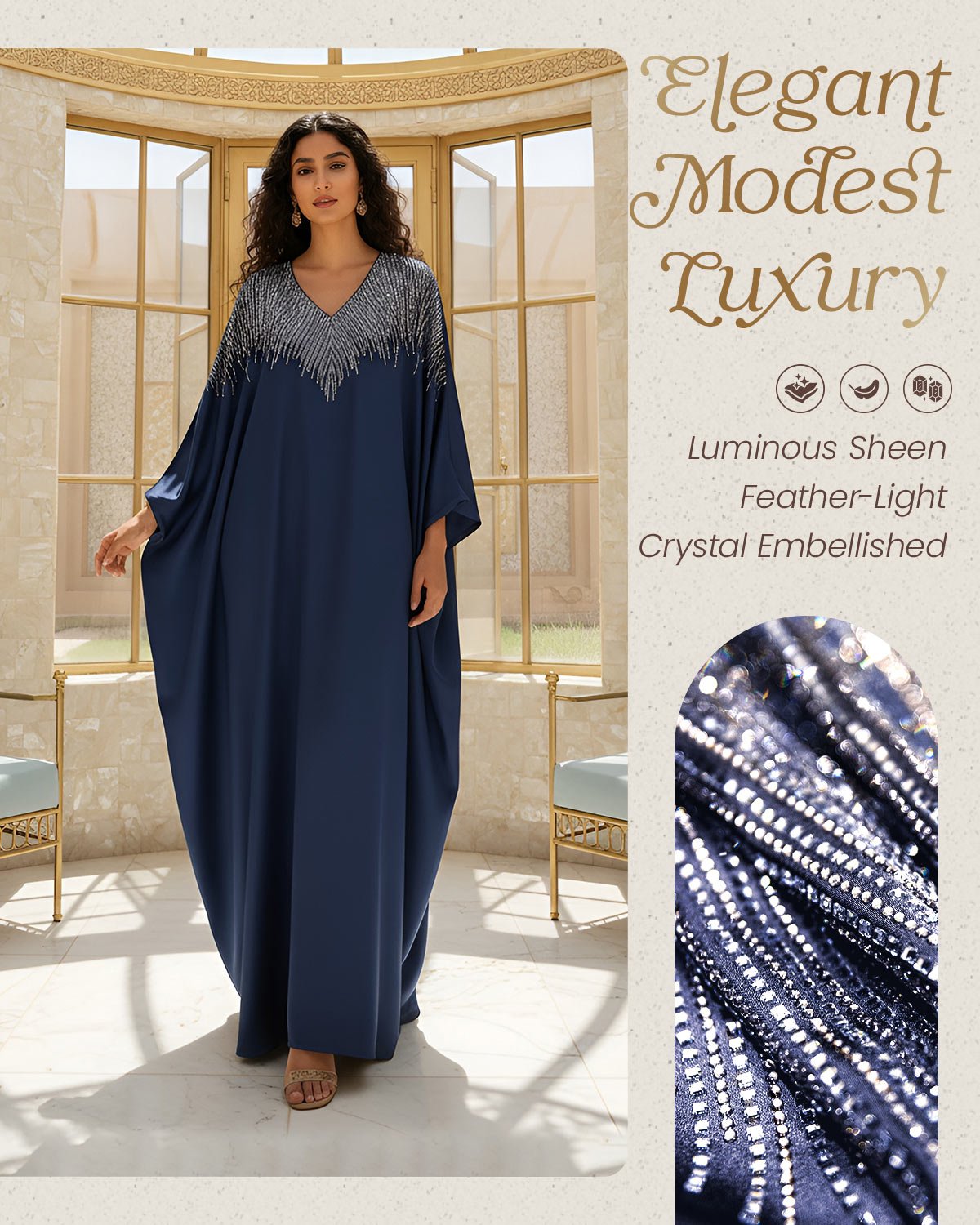 FEELITS MSL01 LumiFlow Embroidered Jalabiya – Satin Kaftan for Ramadan & Eid - FEELITS