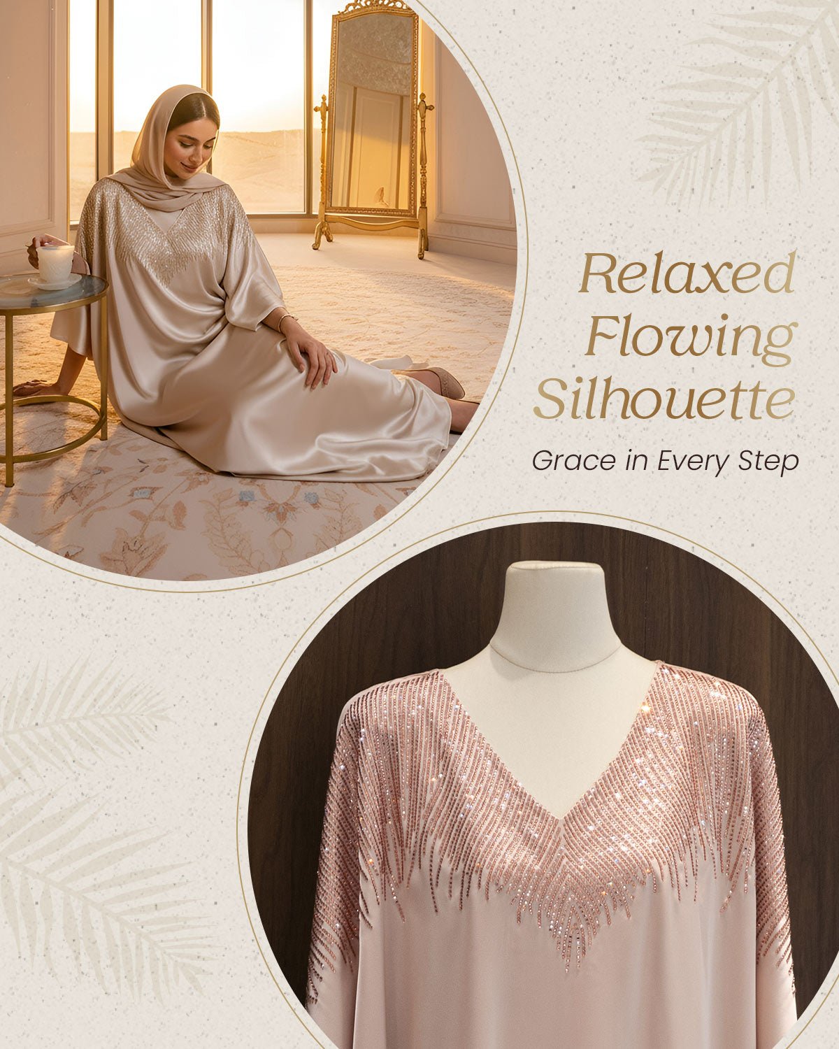 FEELITS MSL01 LumiFlow Embroidered Jalabiya – Satin Kaftan for Ramadan & Eid - FEELITS