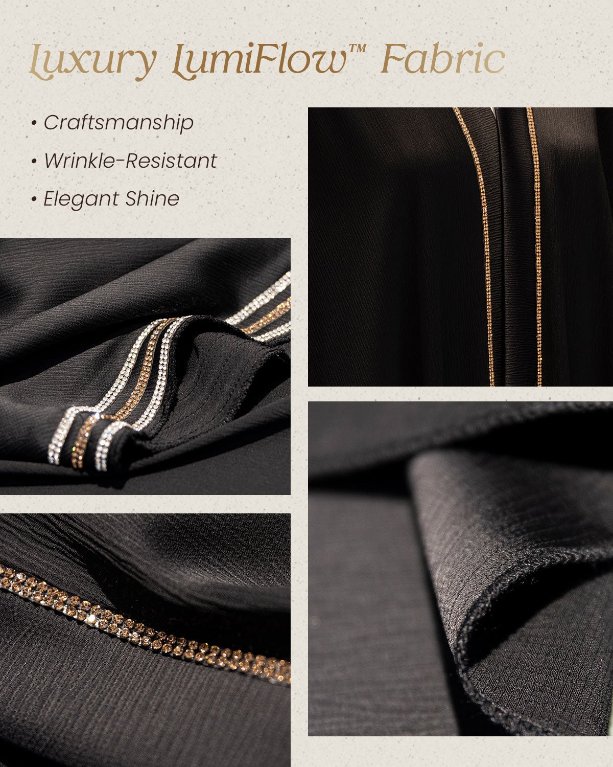 FEELITS MSL05 LumiFlow Open Front Abaya – Shimmering Satin Evening Abaya - FEELITS