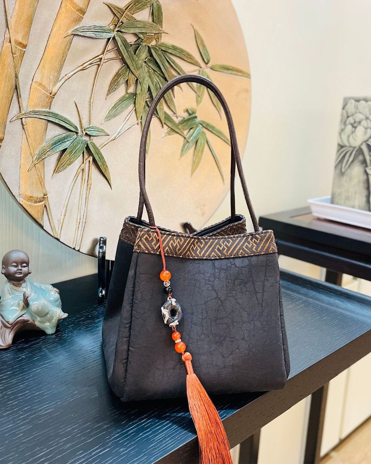 Feelits Luxury Gambiered Canton Silk (Xiangyunsha) Top - Handle Cube Bag - FEELITS