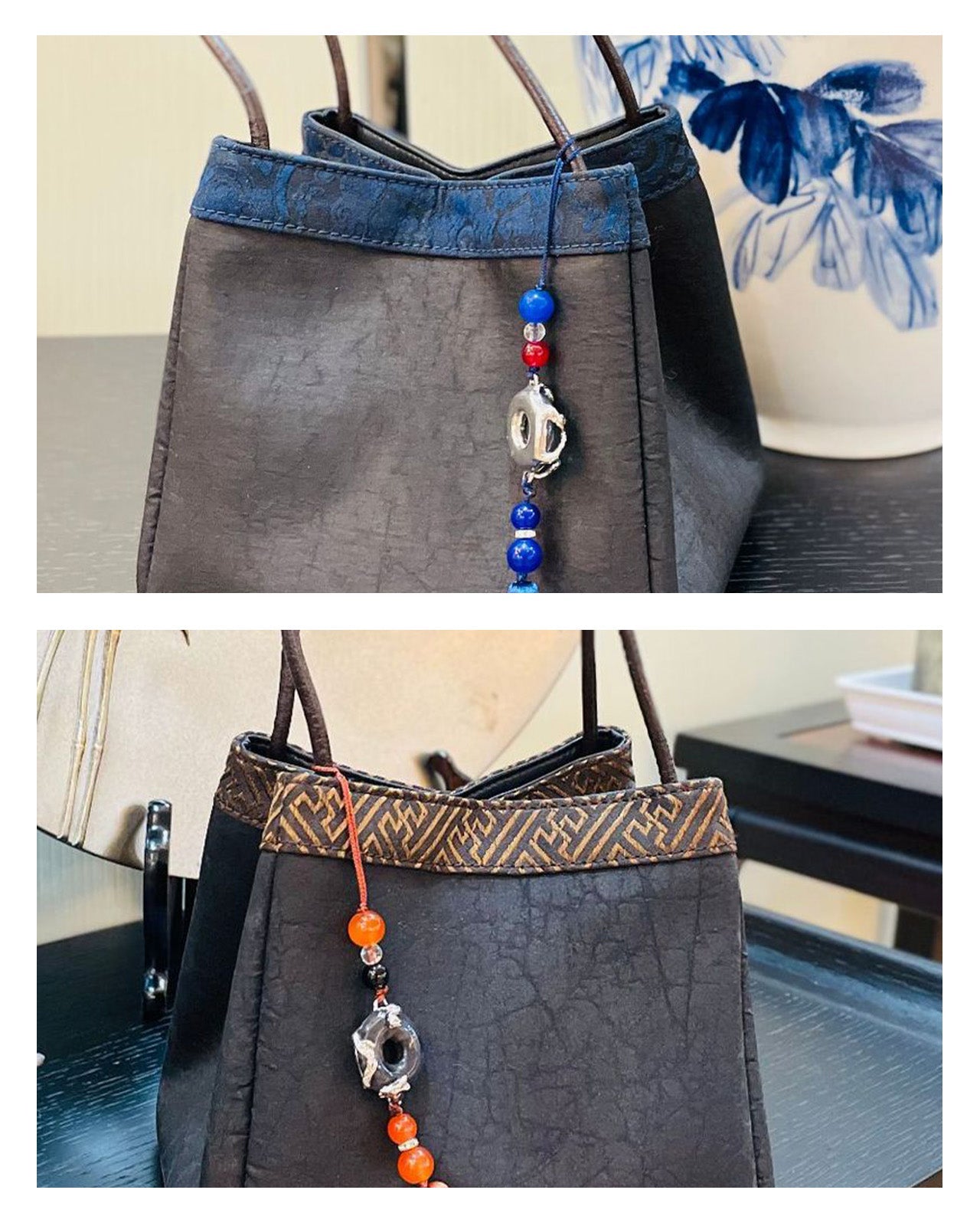 Feelits Luxury Gambiered Canton Silk (Xiangyunsha) Top - Handle Cube Bag - FEELITS