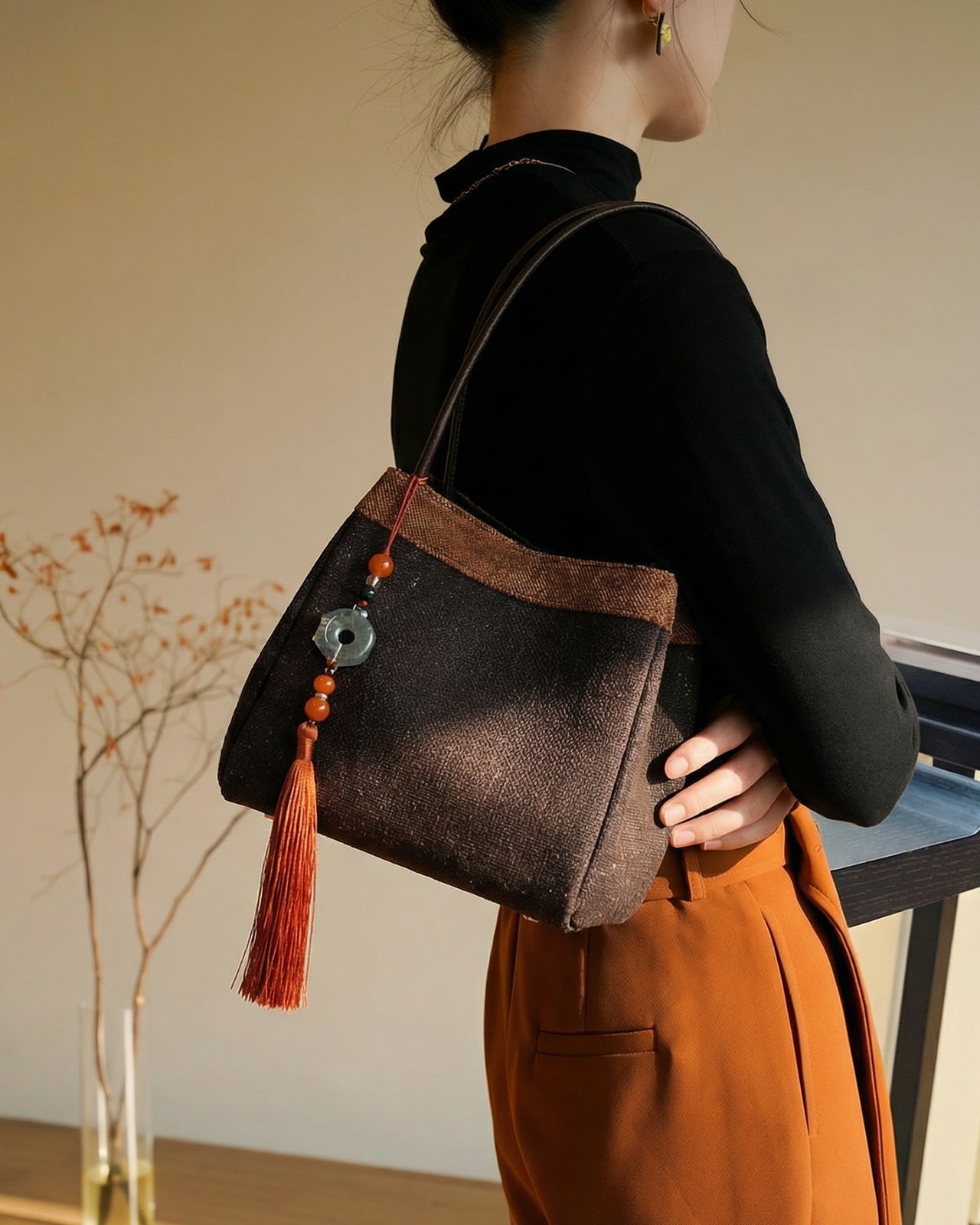 Feelits Luxury Gambiered Canton Silk (Xiangyunsha) Top - Handle Cube Bag - FEELITS