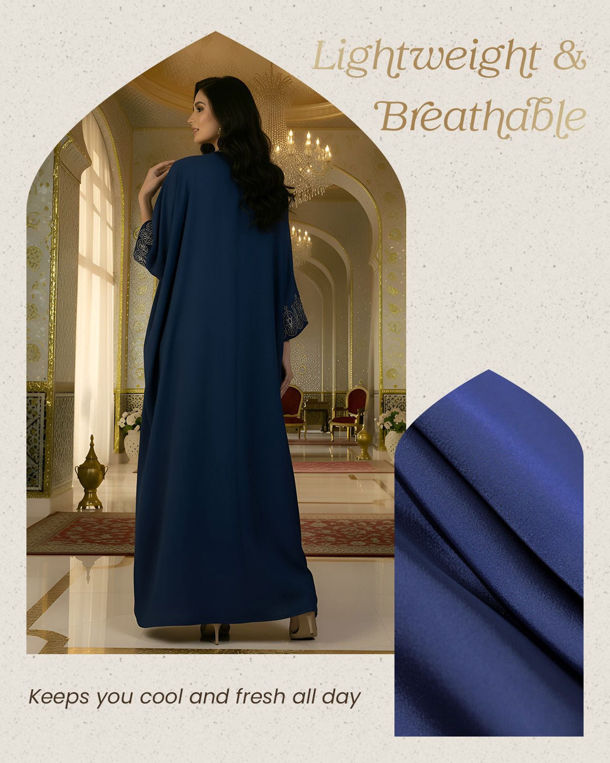 FEELITS MSL03 LumiFlow Satin Jalabiya – Teardrop Sequin Kaftan - FEELITS