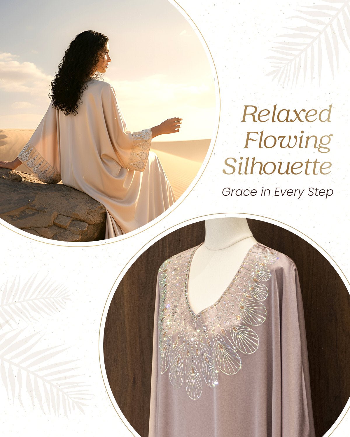 FEELITS MSL03 LumiFlow Satin Jalabiya – Teardrop Sequin Kaftan - FEELITS