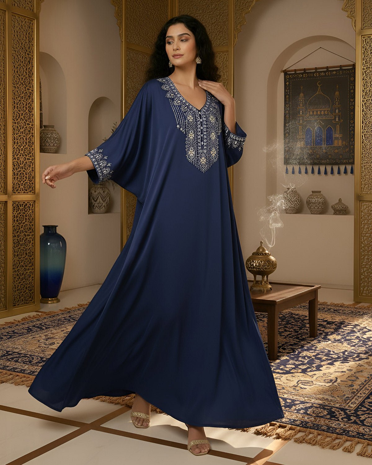 FEELITS MSL04 LumiFlow Satin Jalabiya – Rainbow Sequin Kaftan - FEELITS